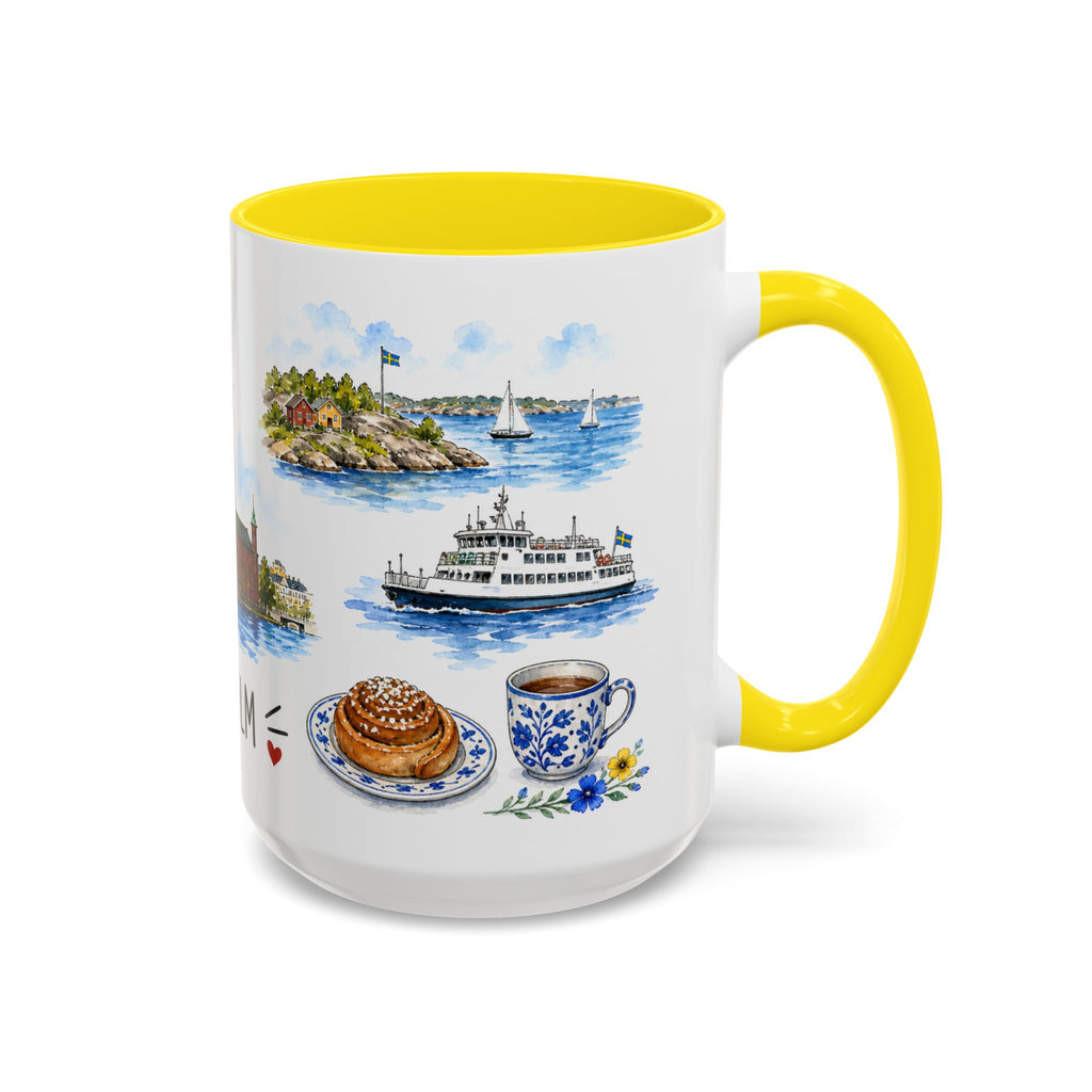 Stockholm Illustrated Travel Mug | City Souvenir Accent Coffee Mug | 11oz 15oz Ceramic Cup