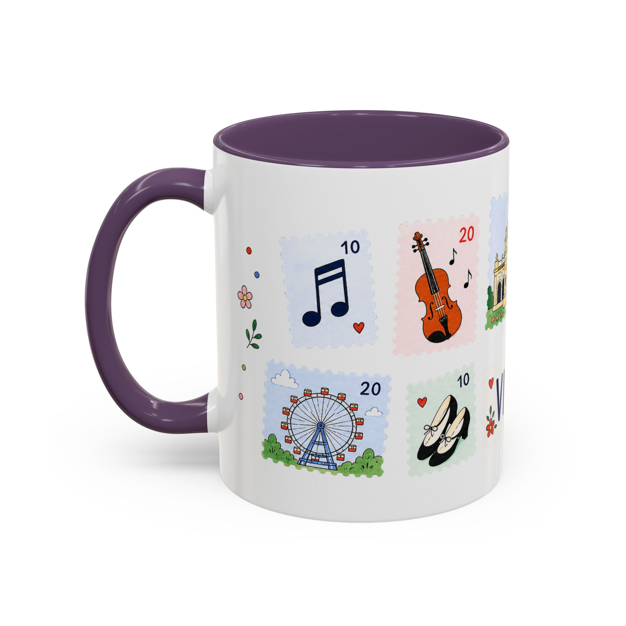 Vienna Coffee Mug | Postage Stamp Collage Mug | Travel Souvenir Accent Cup 11oz 15oz