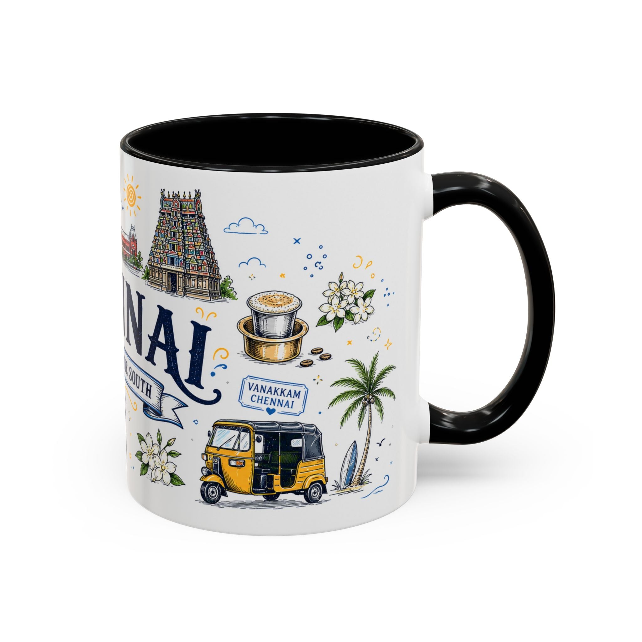 Chennai Coffee Mug | India Souvenir Travel Gift | Accent Color Ceramic 11oz 15oz
