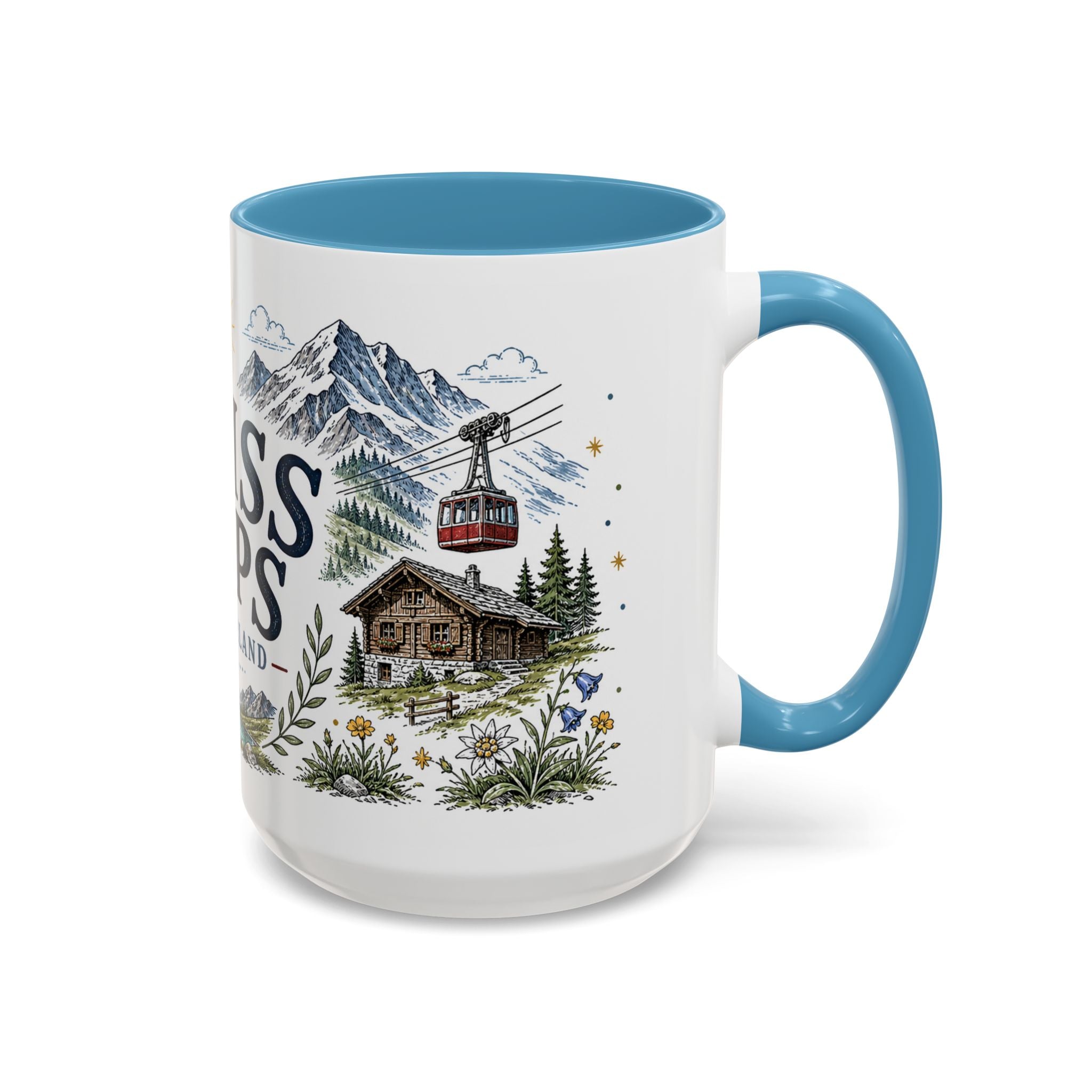 Swiss Alps Coffee Mug | Travel Destination Souvenir Gift | Accent Color Ceramic 11oz 15oz