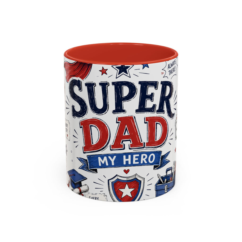 Super Dad My Hero Coffee Mug | Father's Day Gift for Dad | Accent Color Ceramic 11oz 15oz