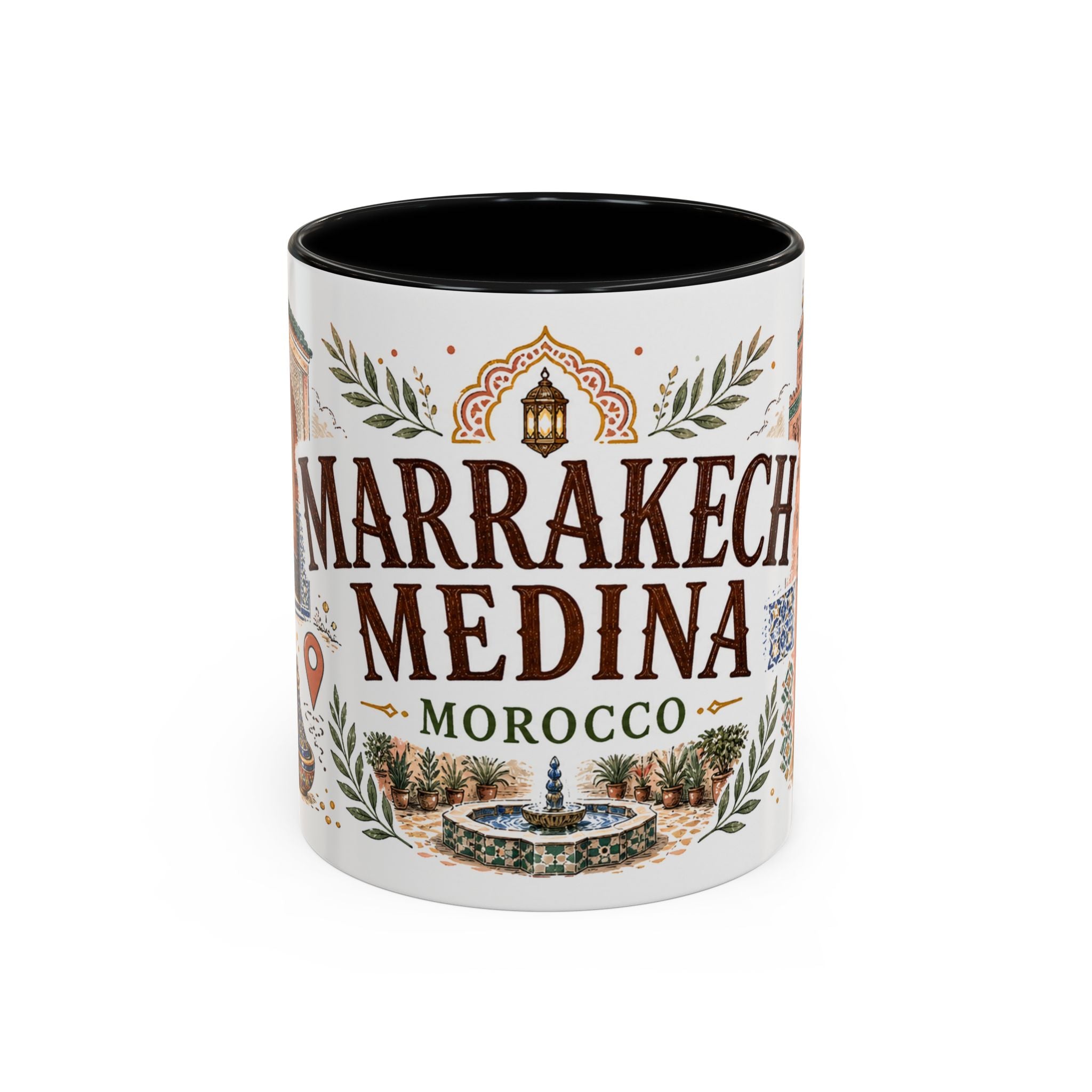 Marrakech Medina Coffee Mug | Travel Destination Souvenir Gift | Accent Color Ceramic 11oz 15oz