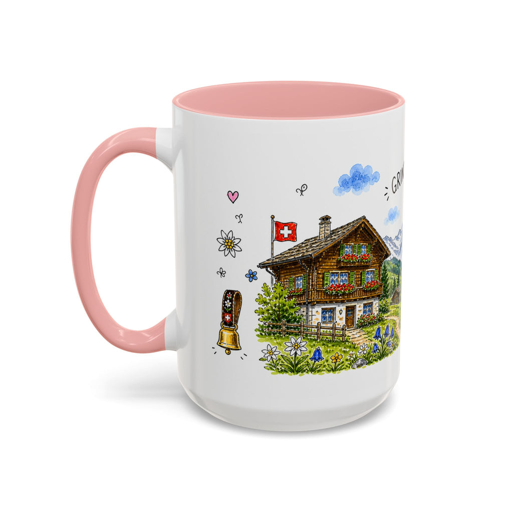 Grindelwald Illustrated Travel Mug | Switzerland Souvenir Accent Coffee Mug | 11oz 15oz Ceramic Cup