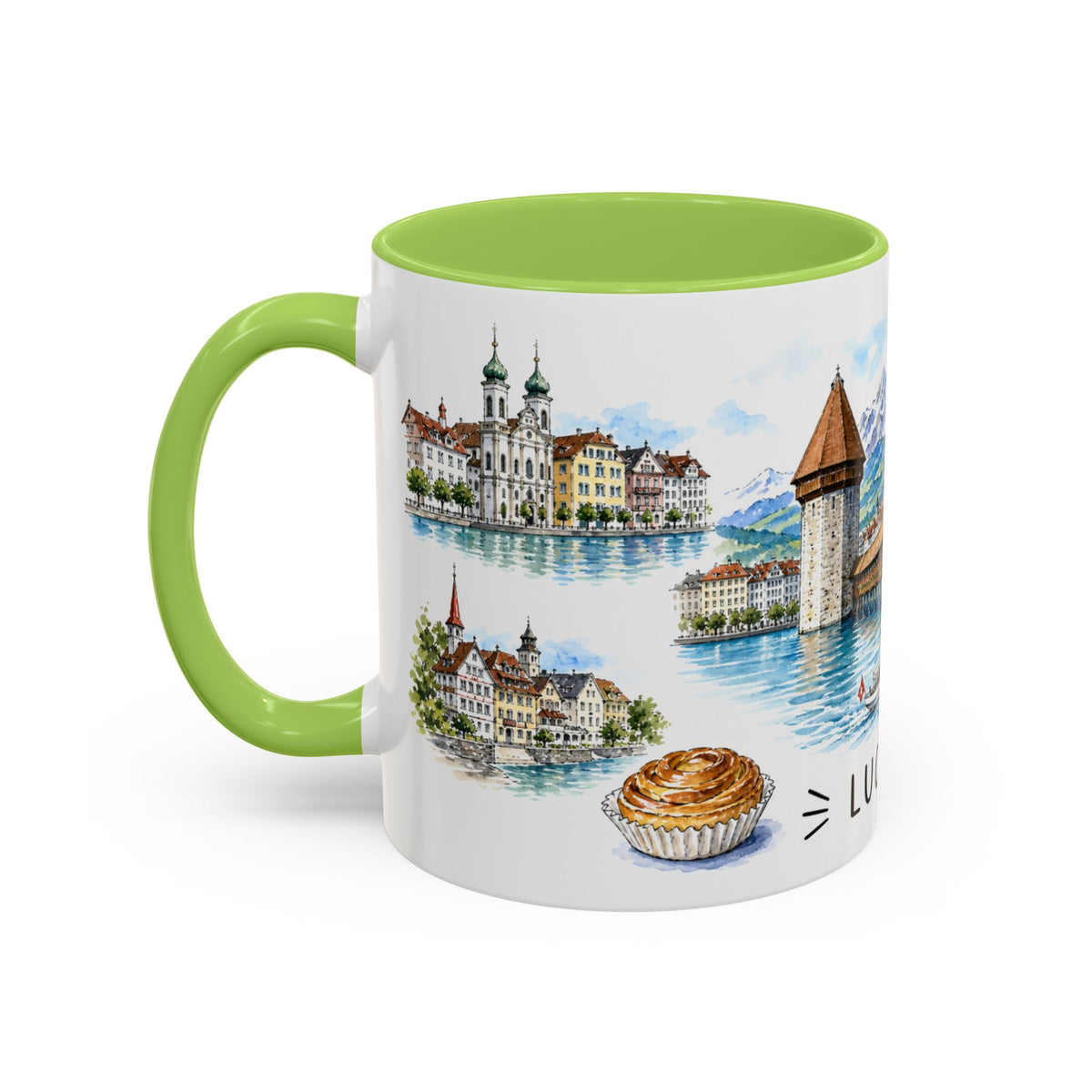 Lucerne Illustrated Travel Mug | City Souvenir Accent Coffee Mug | 11oz 15oz Ceramic Cup