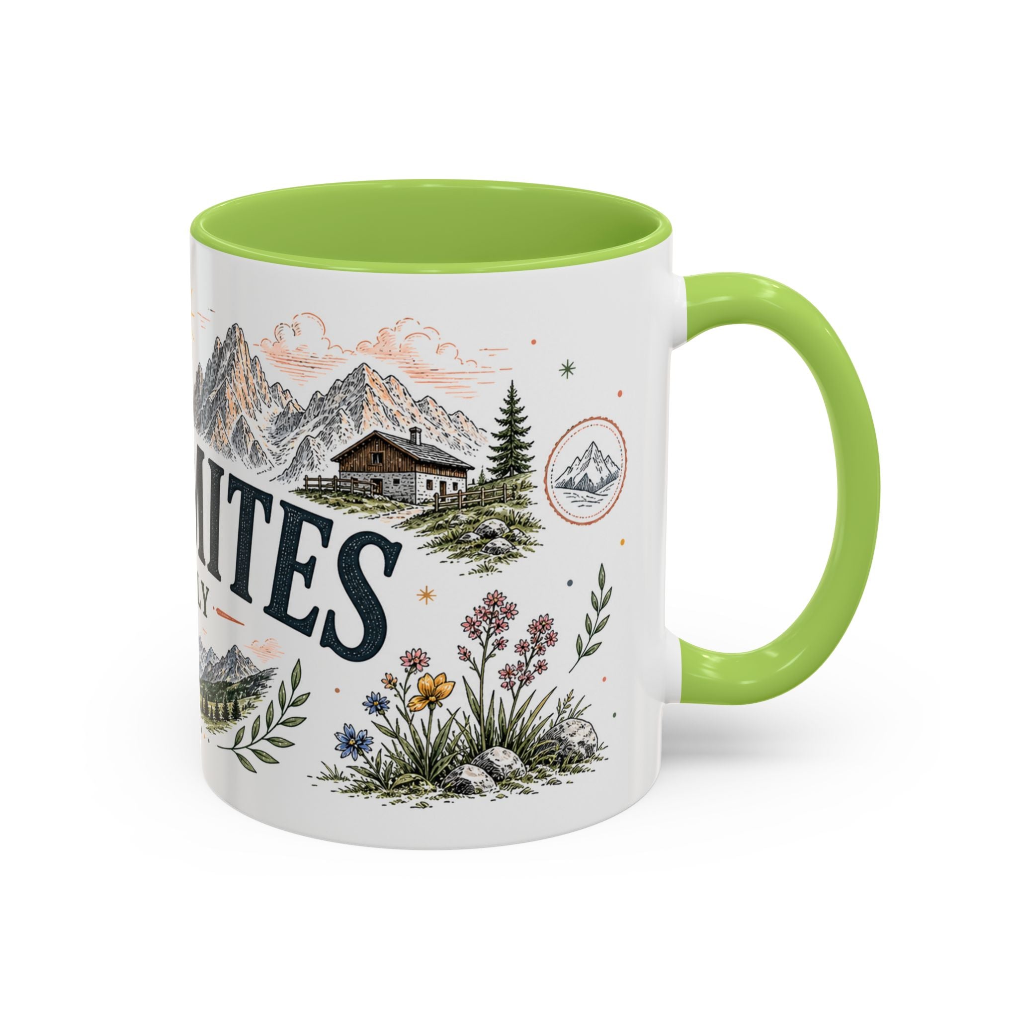 Dolomites Coffee Mug | Travel Destination Souvenir Gift | Accent Color Ceramic 11oz 15oz