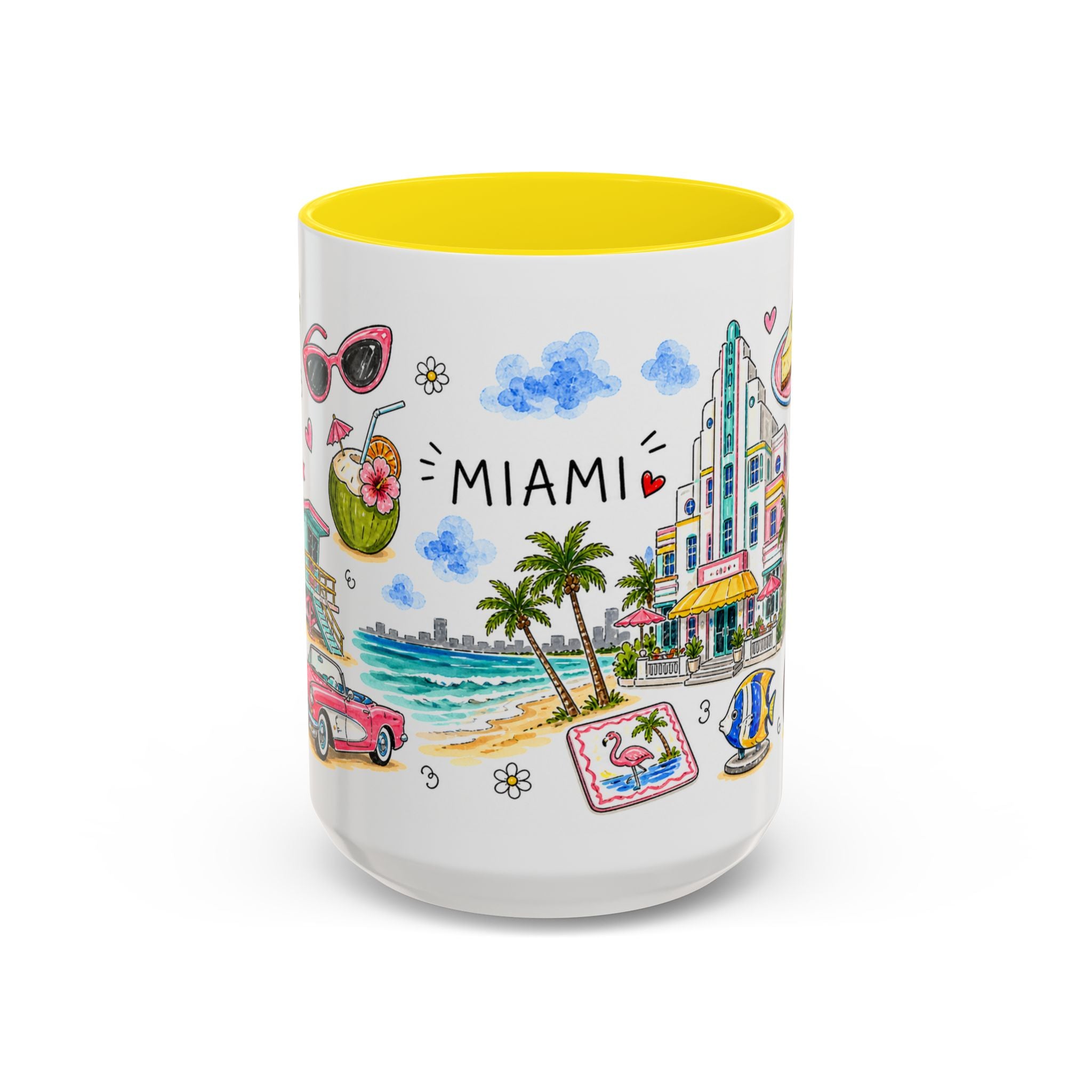 Miami Illustrated Travel Mug | City Souvenir Accent Coffee Mug | 11oz 15oz Ceramic Cup