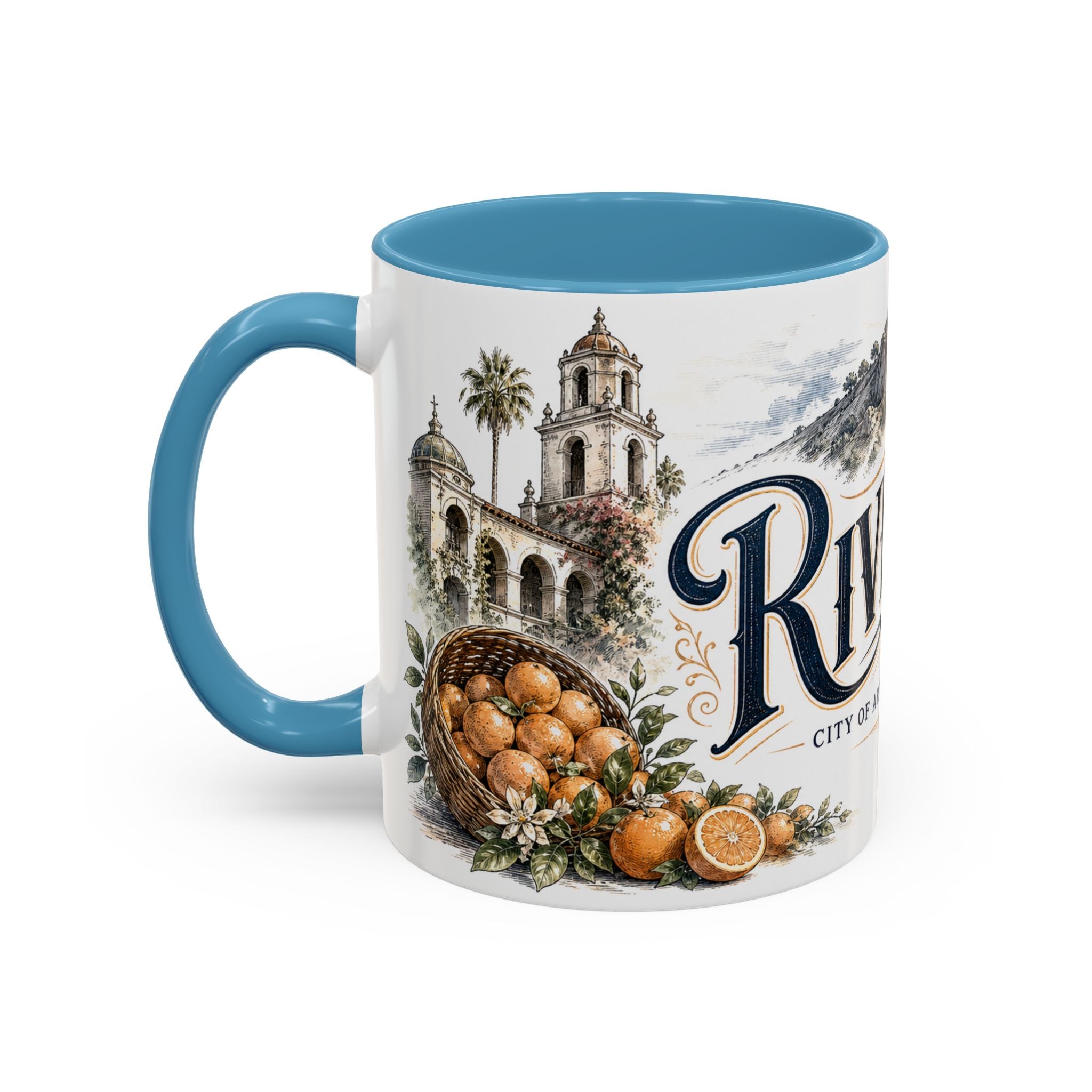 Riverside Coffee Mug | United States Travel Souvenir | Vintage Illustrated City Gift | 11 oz 15 oz Accent Mug
