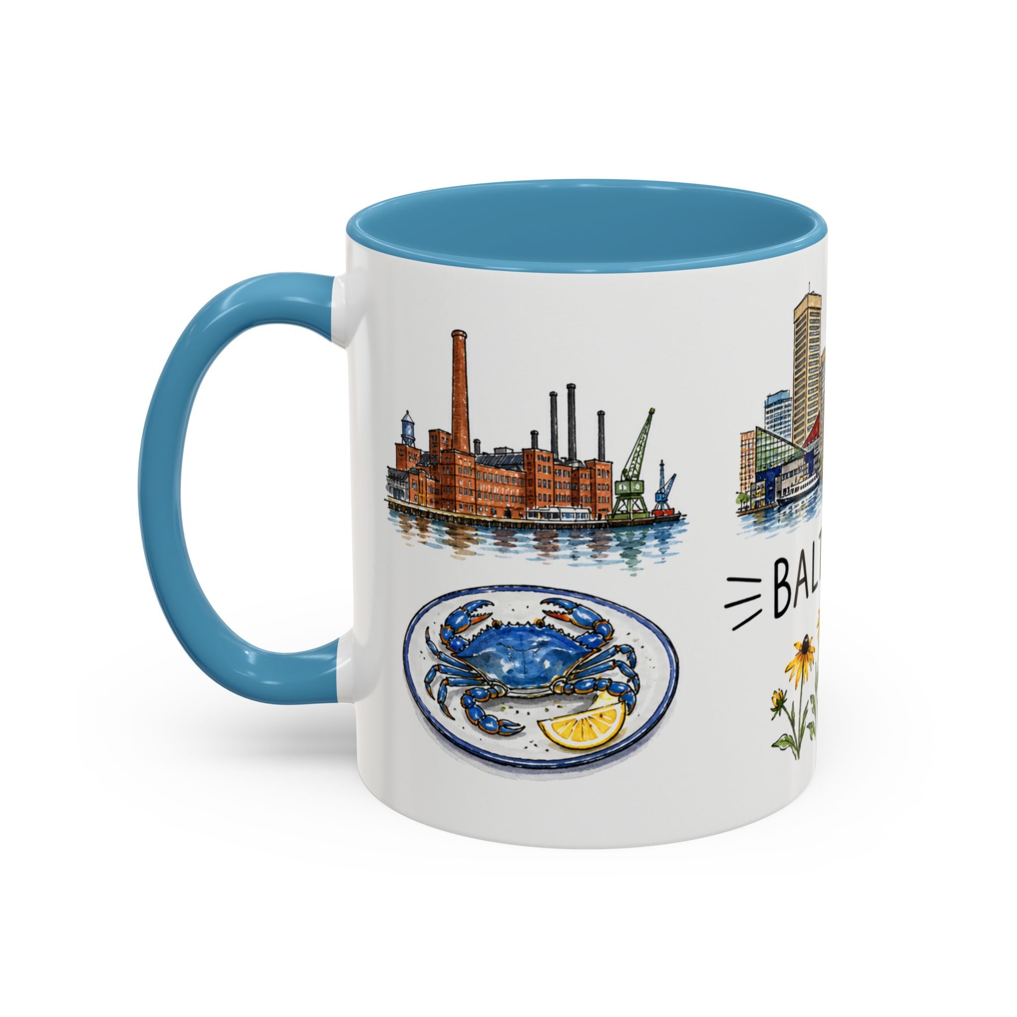 Baltimore Illustrated Travel Mug | City Souvenir Accent Coffee Mug | 11oz 15oz Ceramic Cup