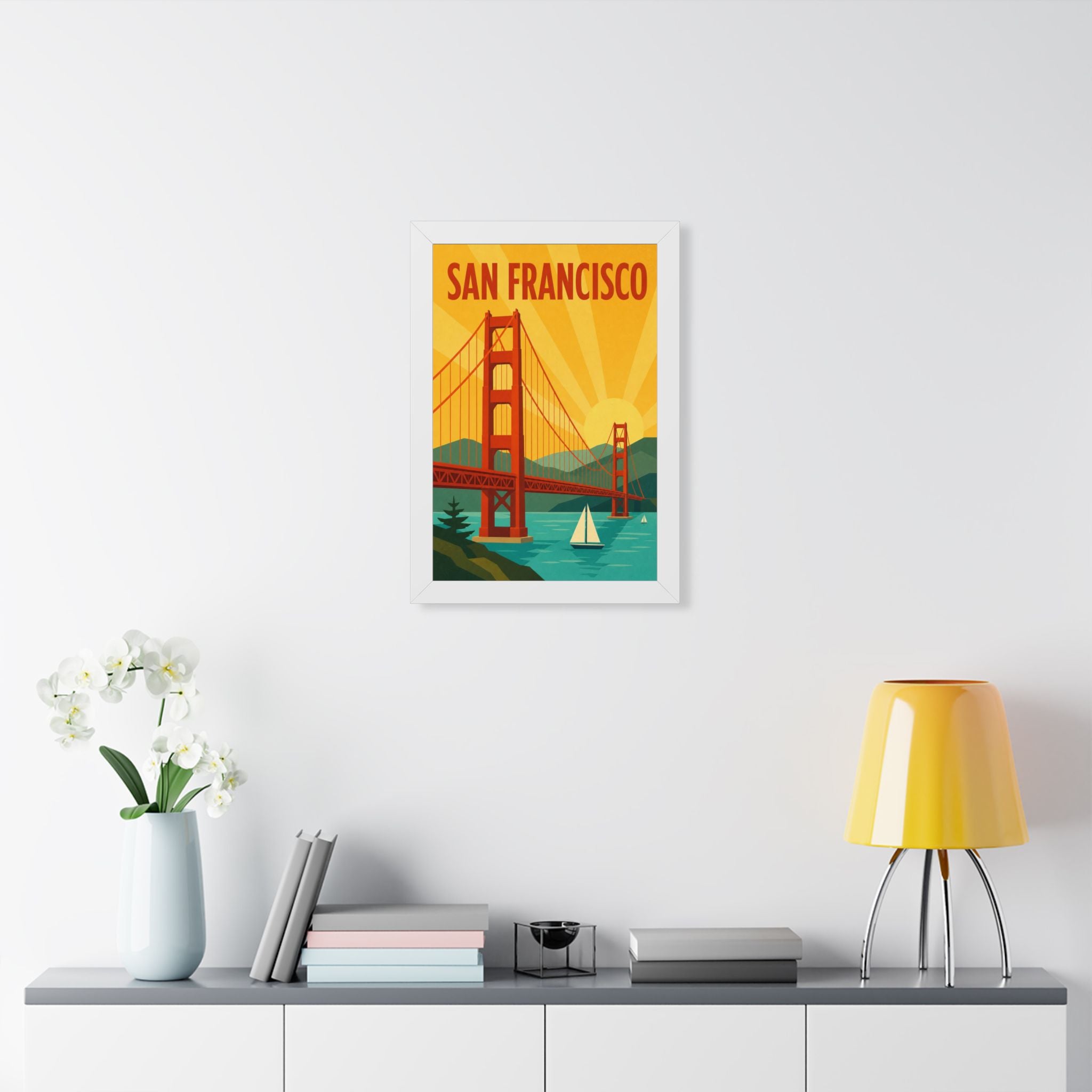 San Francisco United States Framed Poster | Vintage Travel Wall Art | Black Walnut White Frame | 16x24 20x30