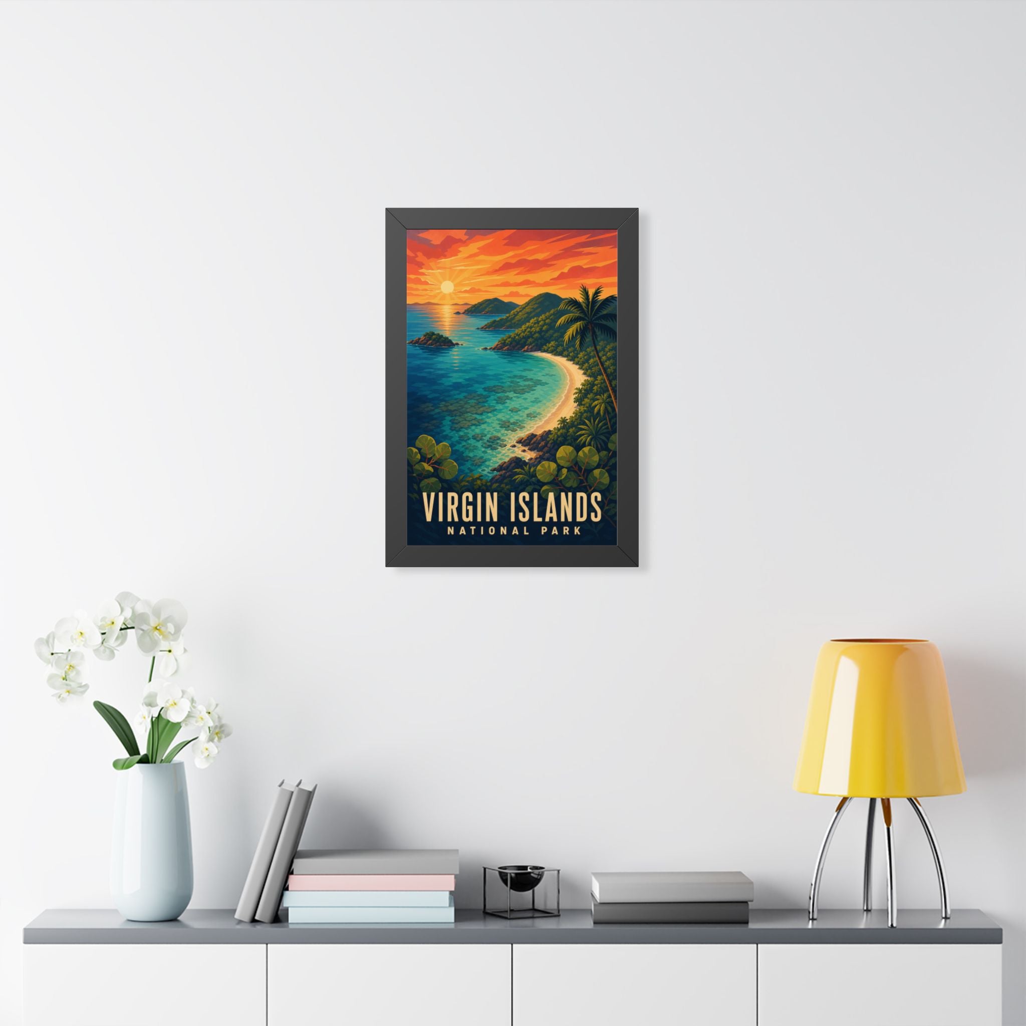 Virgin Islands National Park Framed Poster | Vintage Travel Wall Art | Black Walnut White Frame | 16x24 20x30