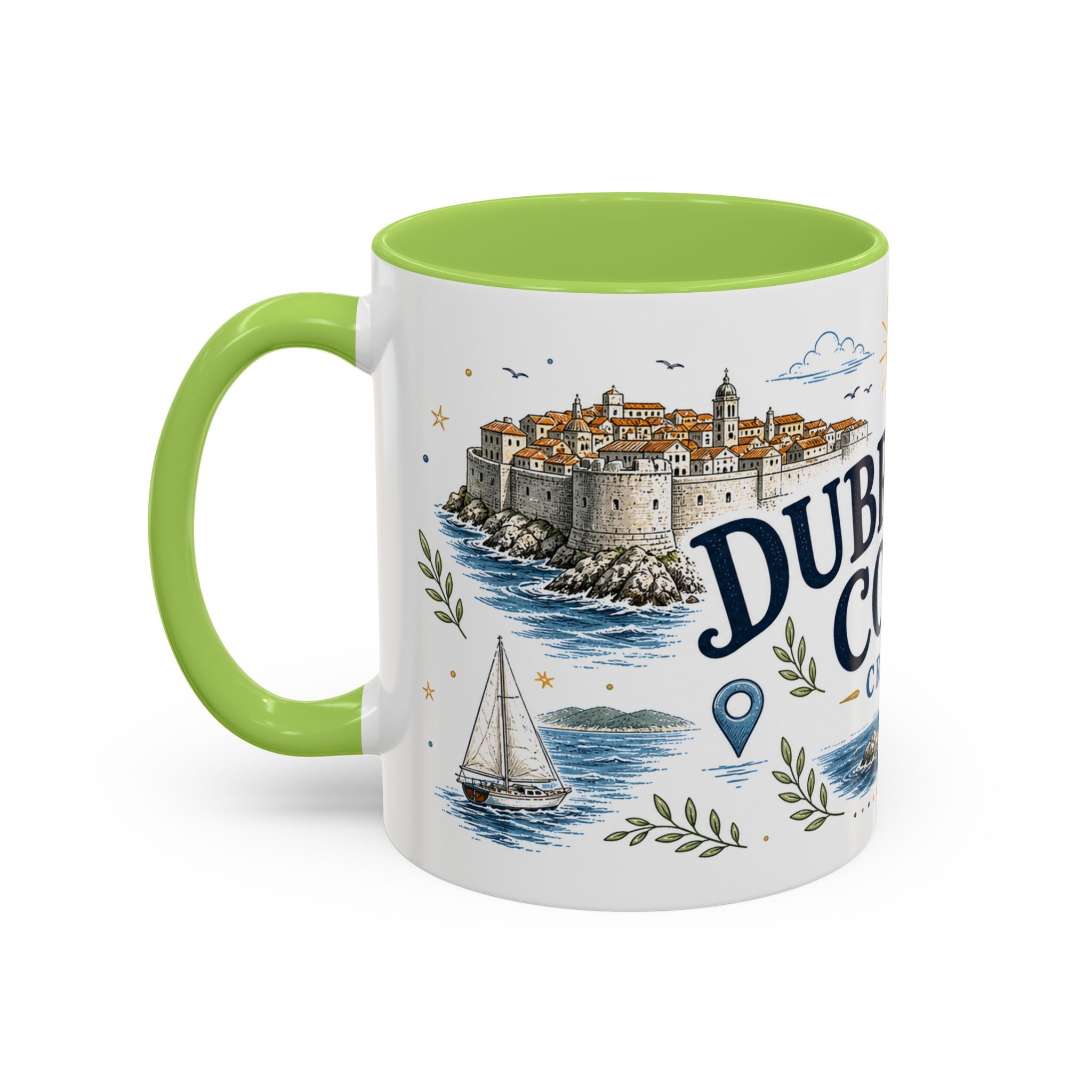Dubrovnik Coast Coffee Mug | Travel Destination Souvenir Gift | Accent Color Ceramic 11oz 15oz
