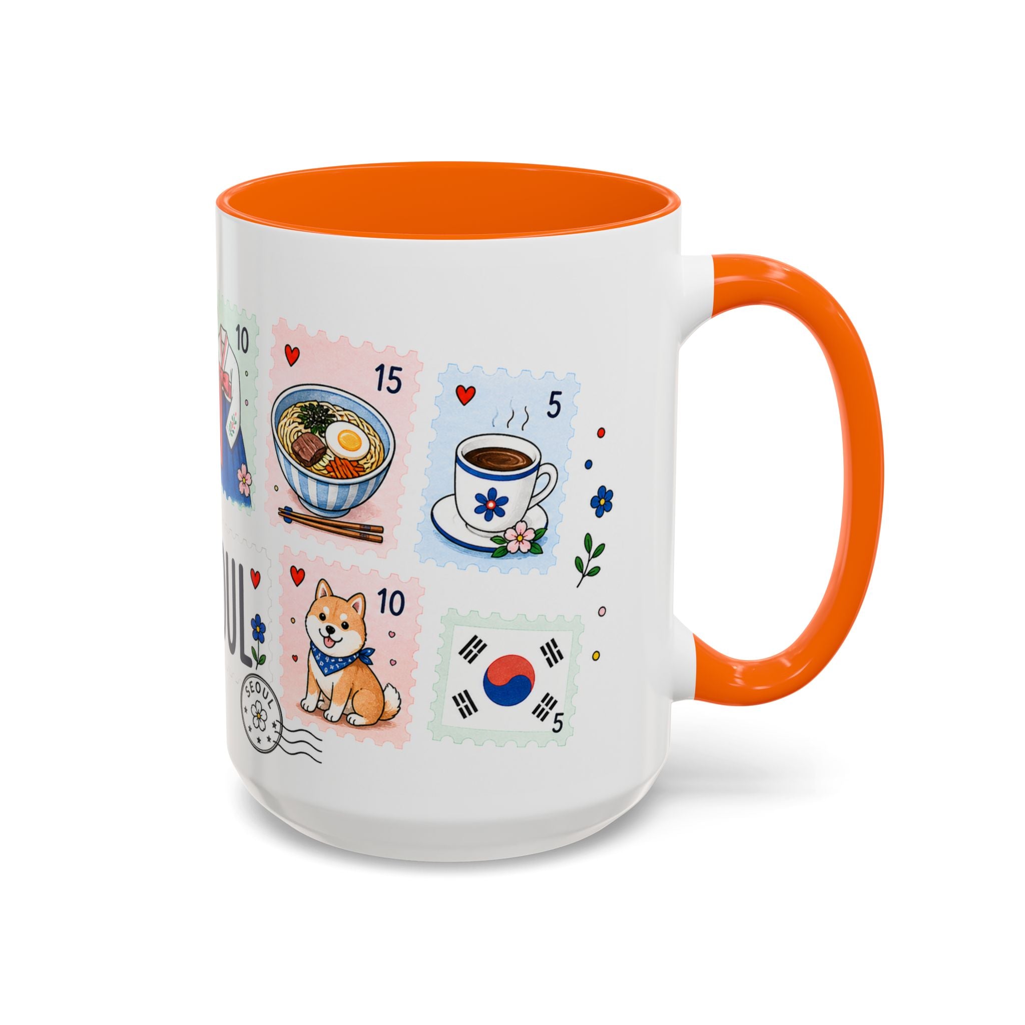 Seoul Coffee Mug | Postage Stamp Collage Mug | Travel Souvenir Accent Cup 11oz 15oz