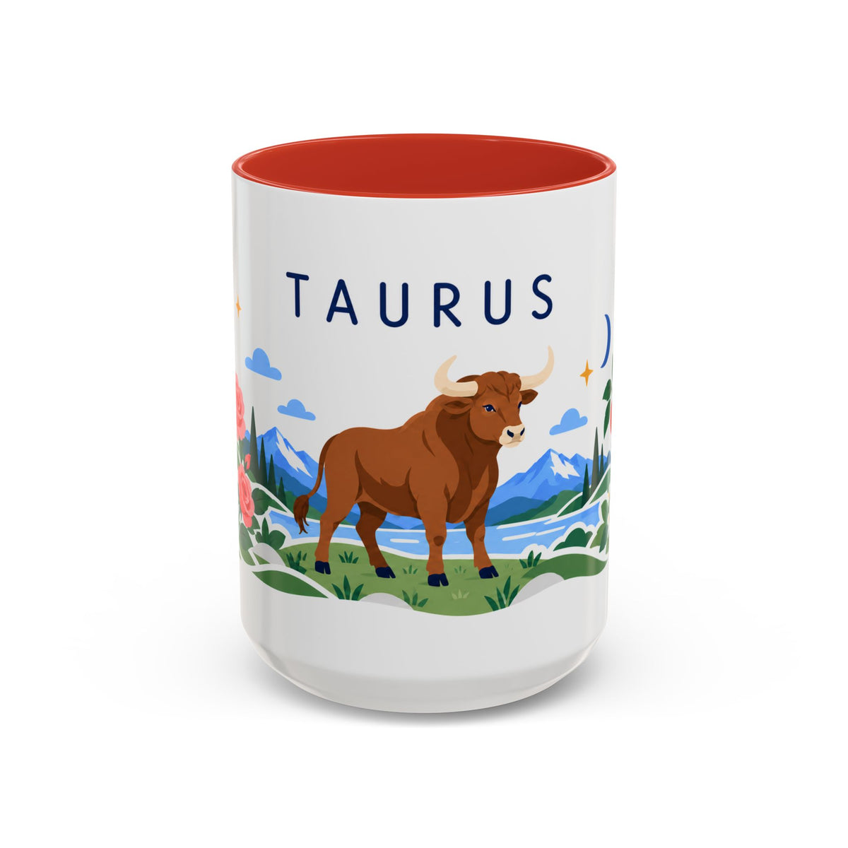 Taurus Zodiac Coffee Mug | Bull and Rose Design | Astrology Birthday Gift | 11 oz 15 oz Ceramic Accent Mug