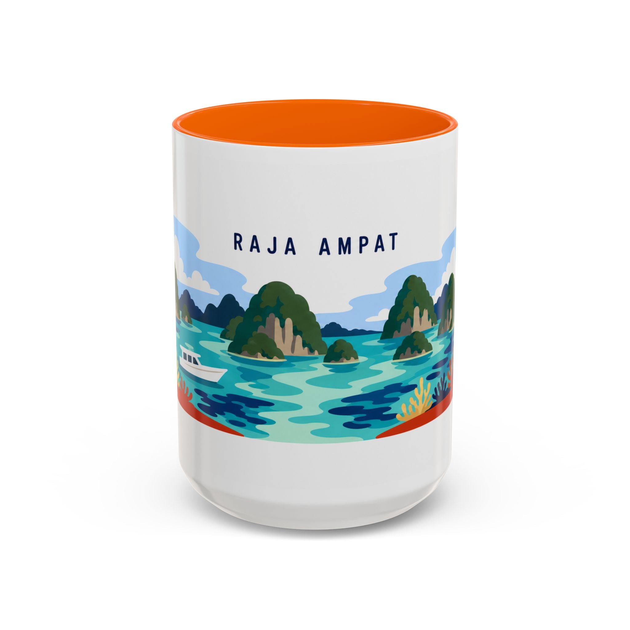 Raja Ampat Coffee Mug | Travel Destination Souvenir Gift | Accent Color Ceramic 11oz 15oz