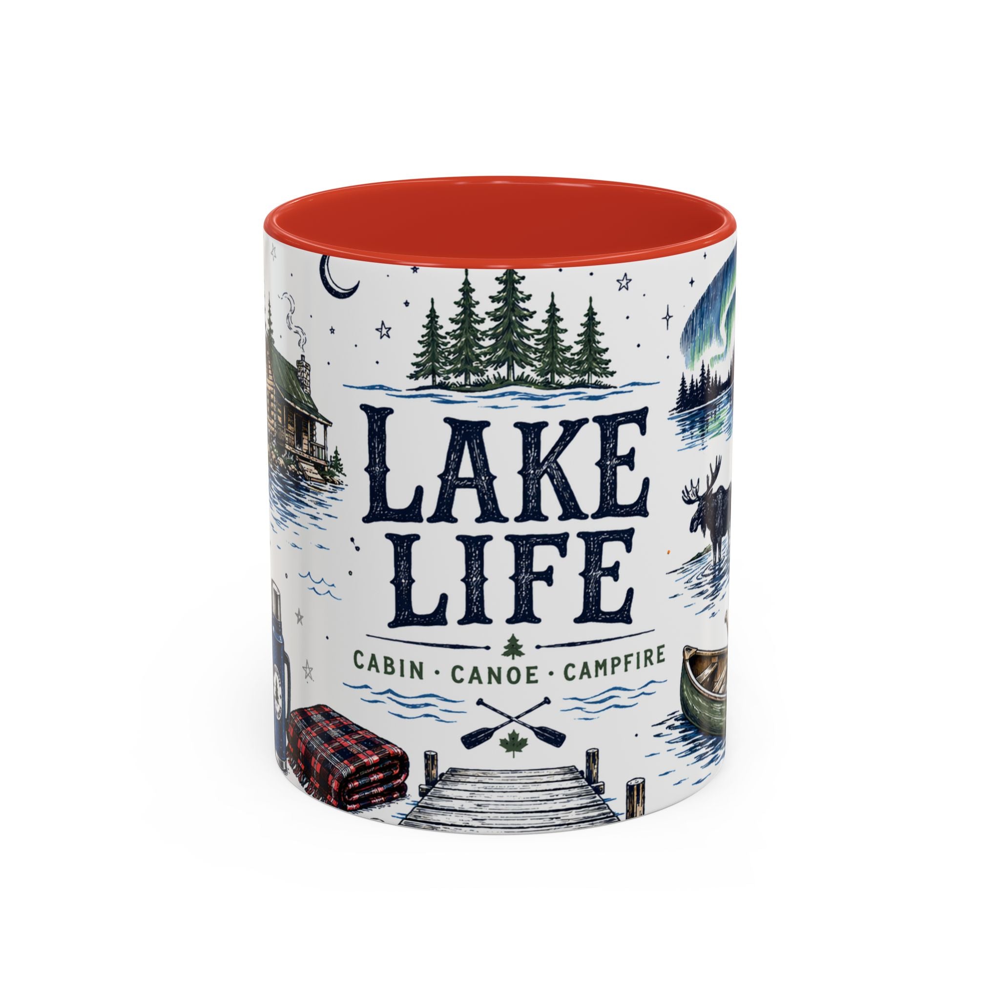 Cabin Country Lake Life Coffee Mug | Canada Cottage Gift | Accent Color Ceramic 11oz 15oz