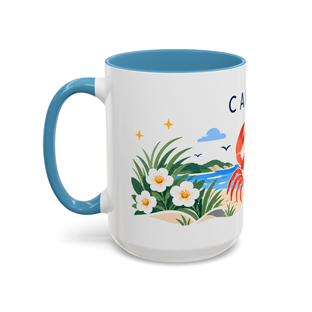 Cancer Zodiac Coffee Mug | Crab and Coastal Design | Astrology Birthday Gift | 11 oz 15 oz Ceramic Accent Mug