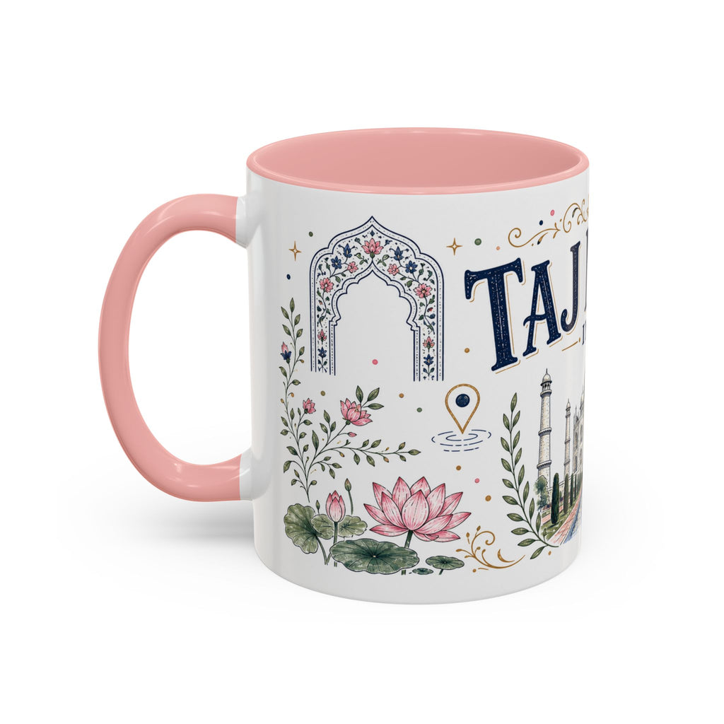 Taj Mahal Coffee Mug | Travel Destination Souvenir Gift | Accent Color Ceramic 11oz 15oz