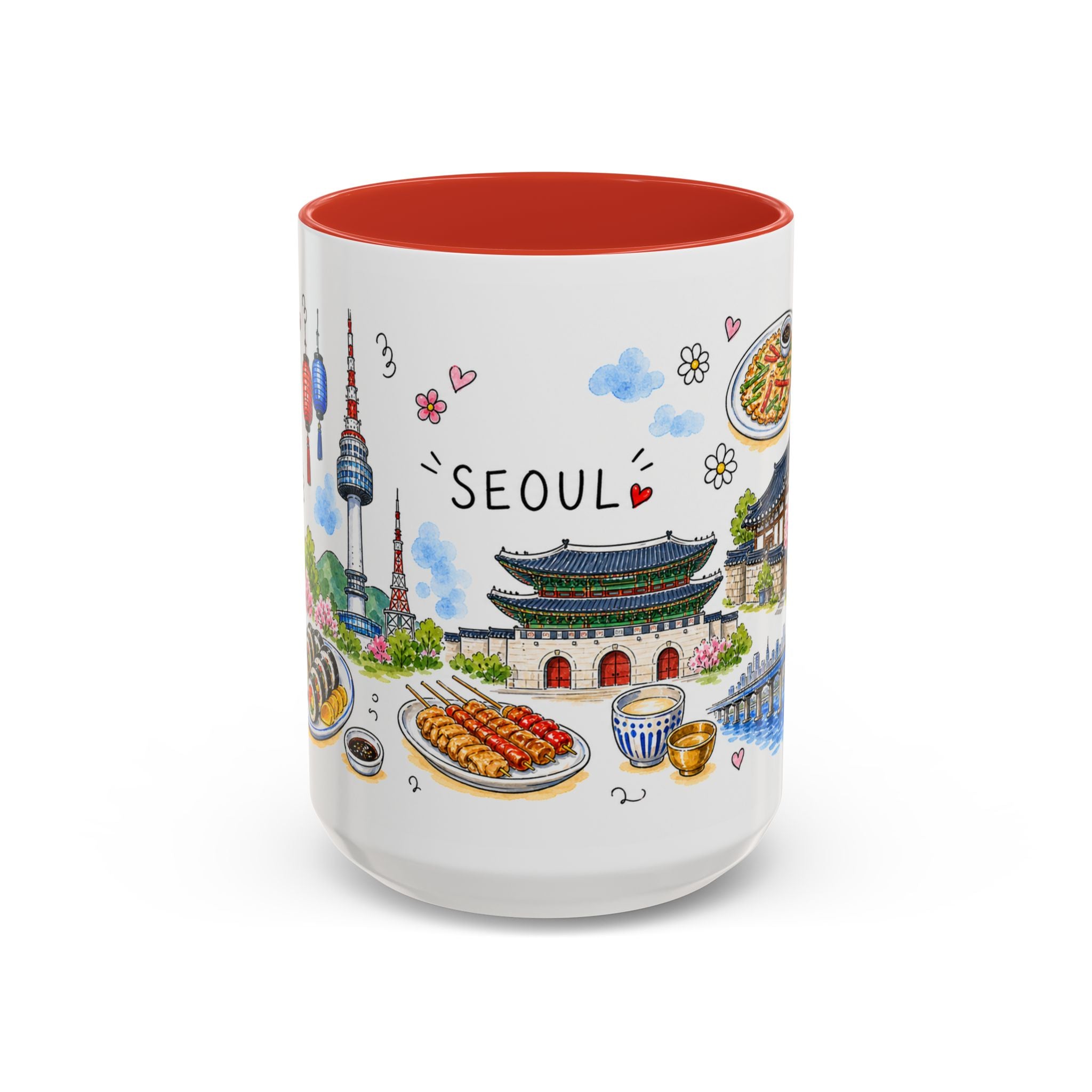 Seoul Illustrated Travel Mug | City Souvenir Accent Coffee Mug | 11oz 15oz Ceramic Cup