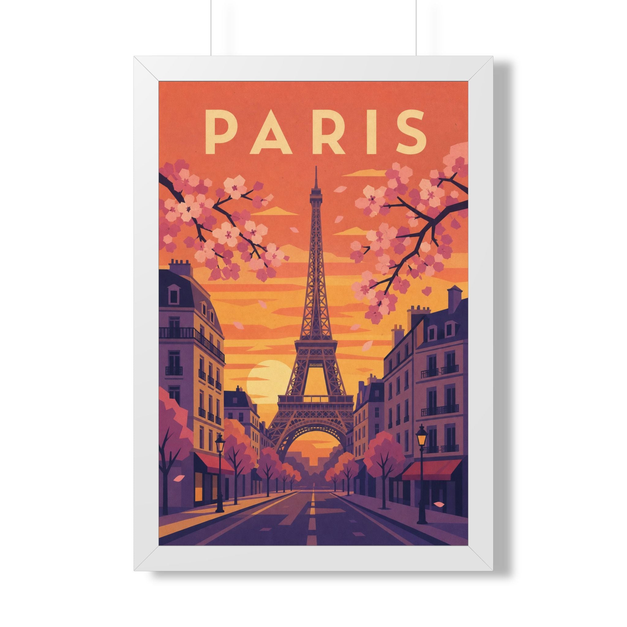 Paris in Spring France Framed Poster | Vintage Travel Wall Art | Black Walnut White Frame | 16x24 20x30