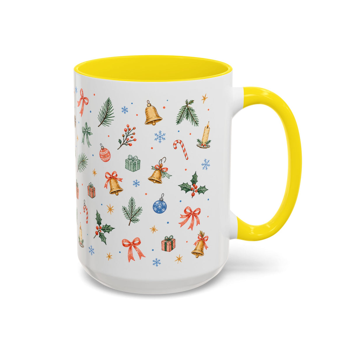 Christmas Bell Mug | Ribbon Gift Watercolor Holiday Cup | Accent Coffee Mug 11oz 15oz
