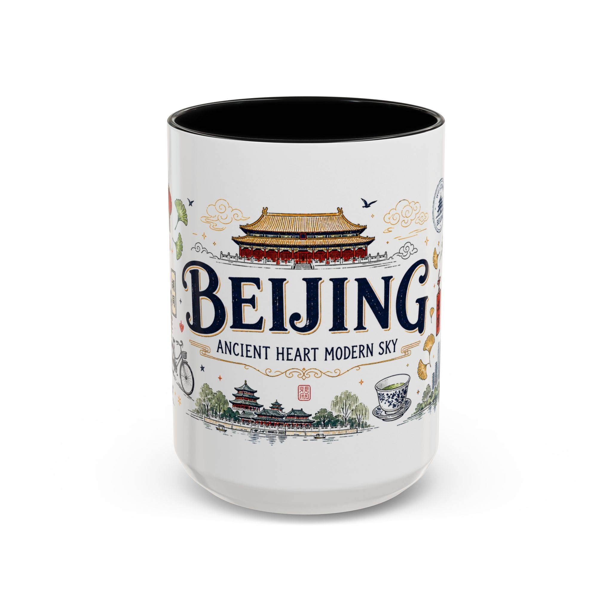 Beijing Coffee Mug | China Souvenir Travel Gift | Accent Color Ceramic 11oz 15oz