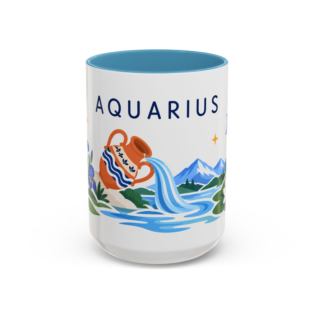 Aquarius Zodiac Coffee Mug | Water Bearer Design | Astrology Birthday Gift | 11 oz 15 oz Ceramic Accent Mug