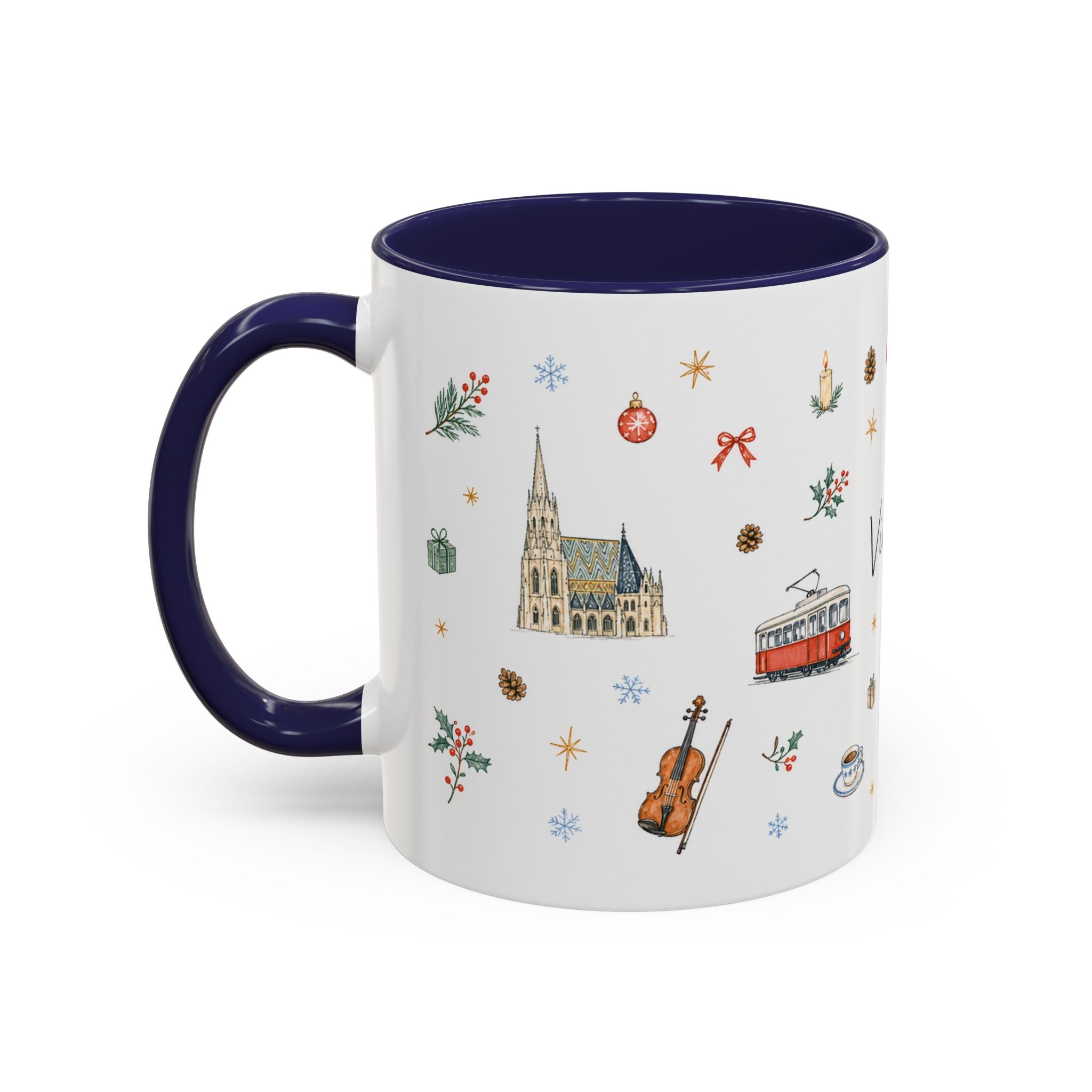 Vienna Christmas Mug | Watercolor Travel Souvenir | Holiday Gift | Accent Ceramic Coffee Cup 11oz 15oz