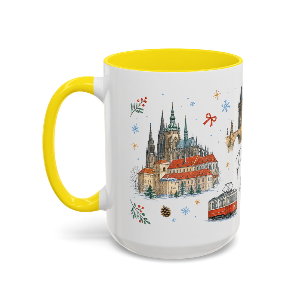 Prague Christmas Mug | Watercolor Travel Souvenir | Holiday Gift | Accent Ceramic Coffee Cup 11oz 15oz