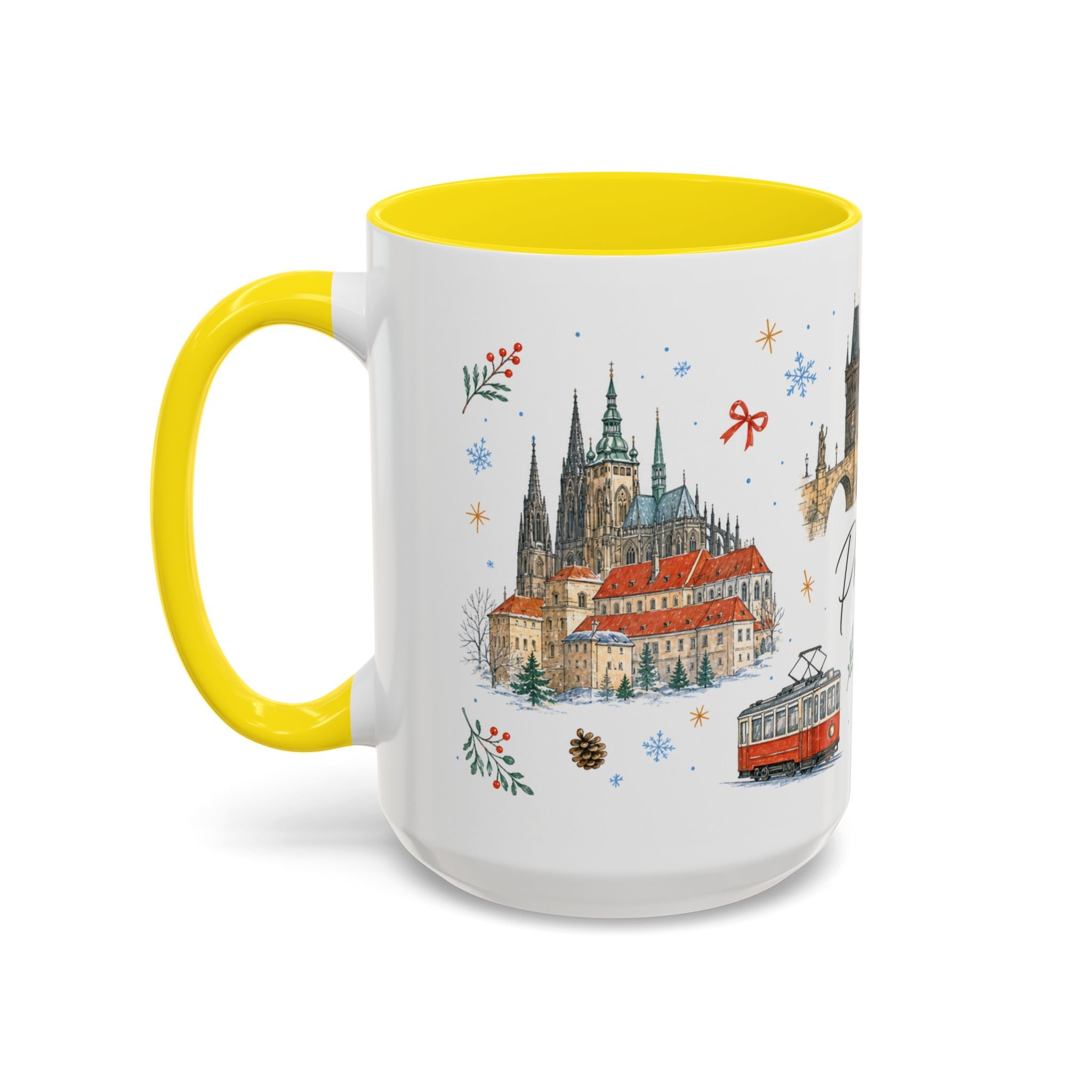 Prague Christmas Mug | Watercolor Travel Souvenir | Holiday Gift | Accent Ceramic Coffee Cup 11oz 15oz