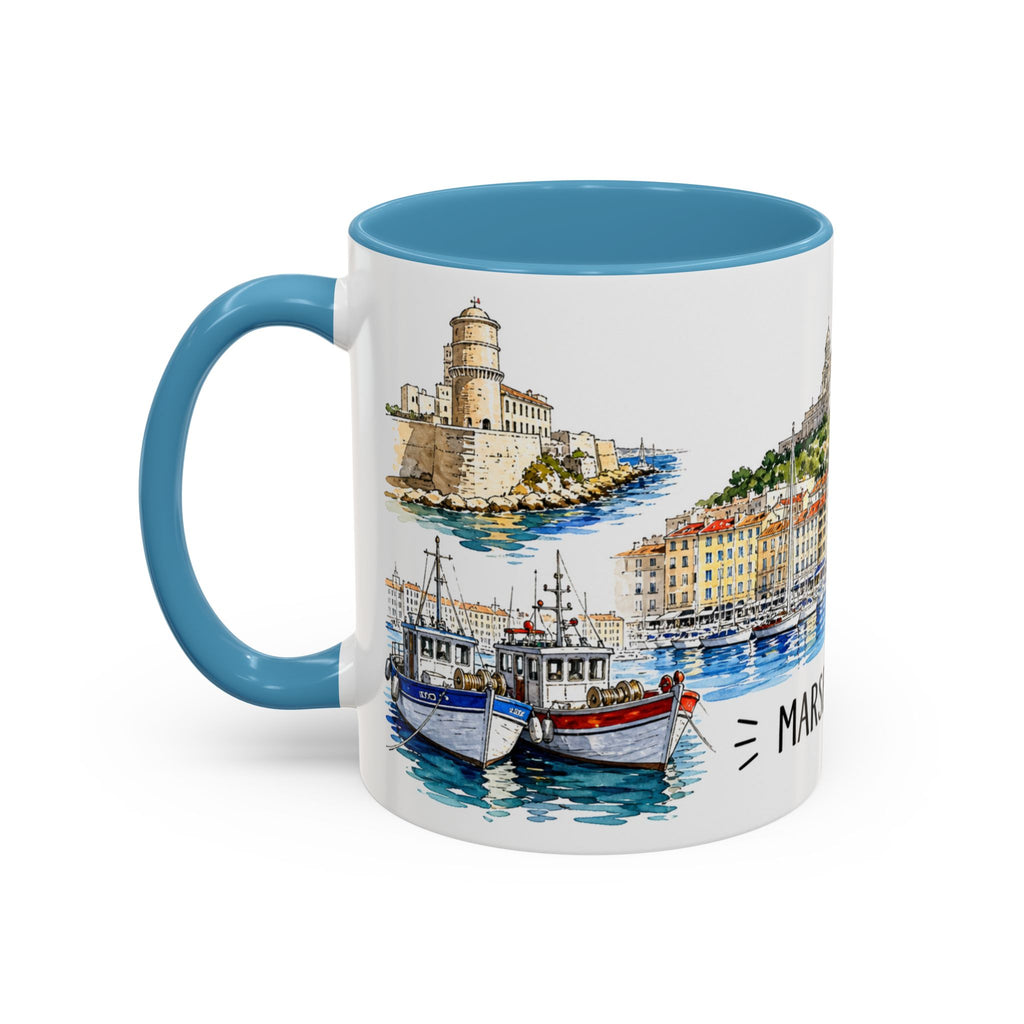 Marseille Illustrated Travel Mug | City Souvenir Accent Coffee Mug | 11oz 15oz Ceramic Cup