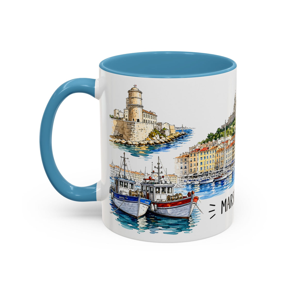 Marseille Illustrated Travel Mug | City Souvenir Accent Coffee Mug | 11oz 15oz Ceramic Cup