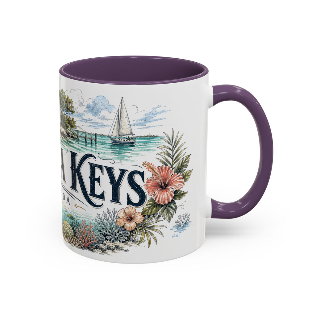 Florida Keys Mug, Florida Travel Souvenir, Bucket List Gift, Accent Ceramic Coffee Mug 11oz 15oz