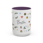 Boston Christmas Mug | Watercolor Travel Souvenir | Holiday Gift | Accent Ceramic Coffee Cup 11oz 15oz