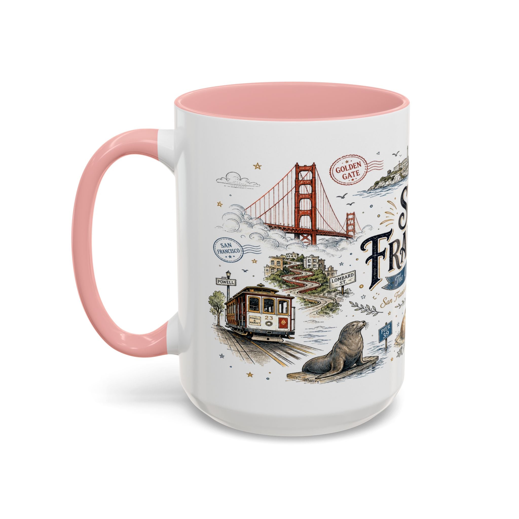 San Francisco Coffee Mug | California Souvenir Travel Gift | Accent Color Ceramic 11oz 15oz