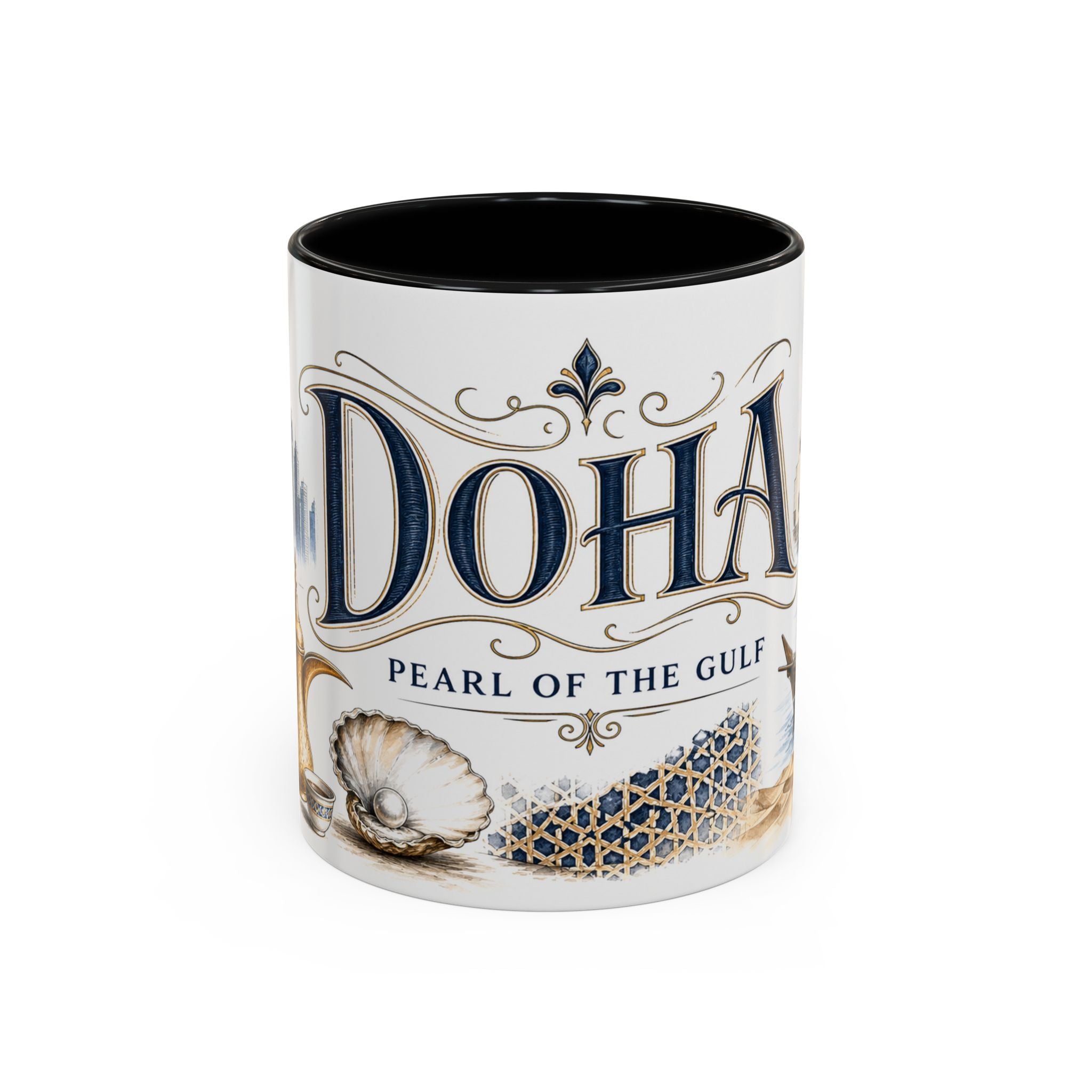 Doha Coffee Mug | Qatar Travel Souvenir | Vintage Illustrated City Gift | 11 oz 15 oz Accent Mug