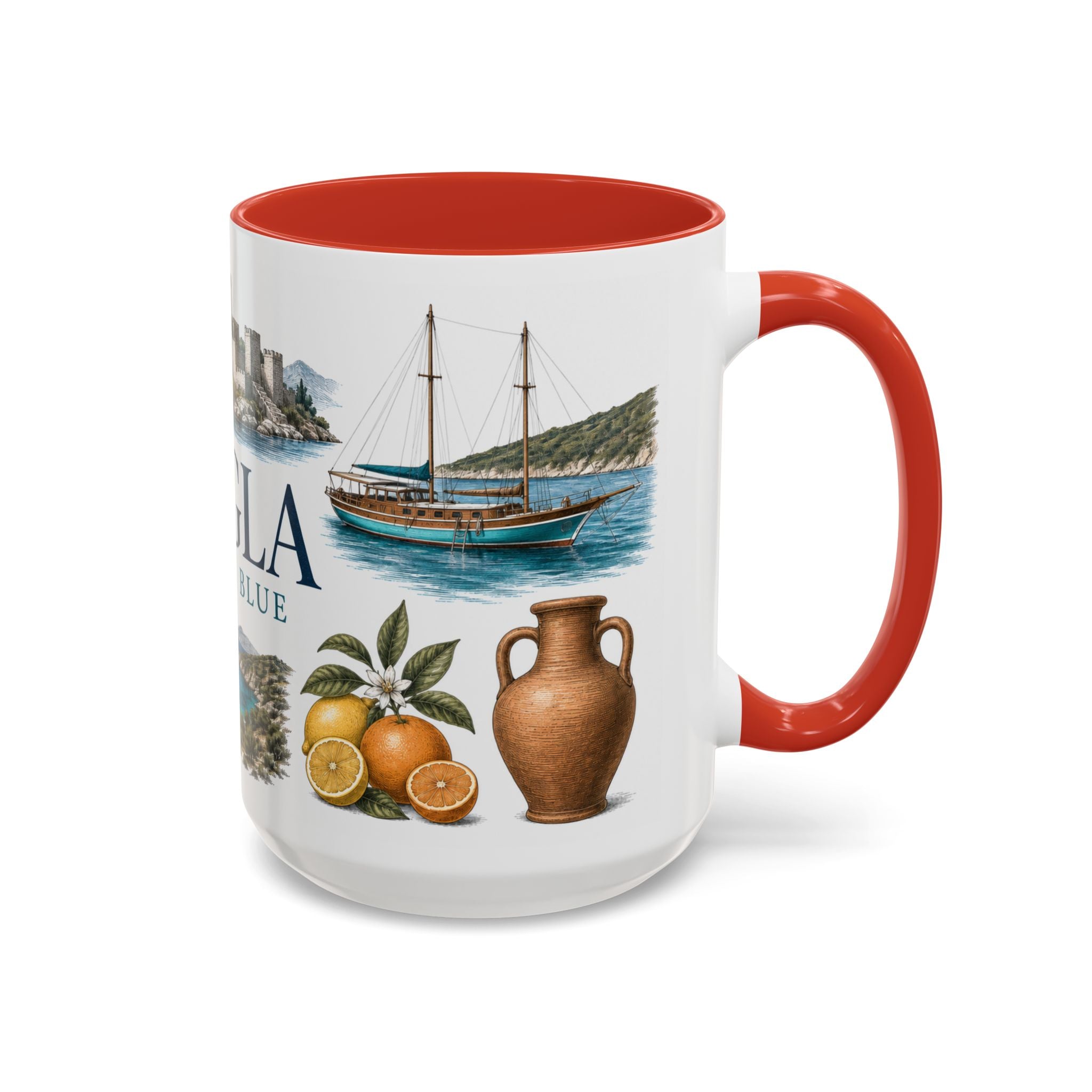 Mugla Coffee Mug | Turkey Travel Souvenir | Vintage Illustrated City Gift | 11 oz 15 oz Accent Mug