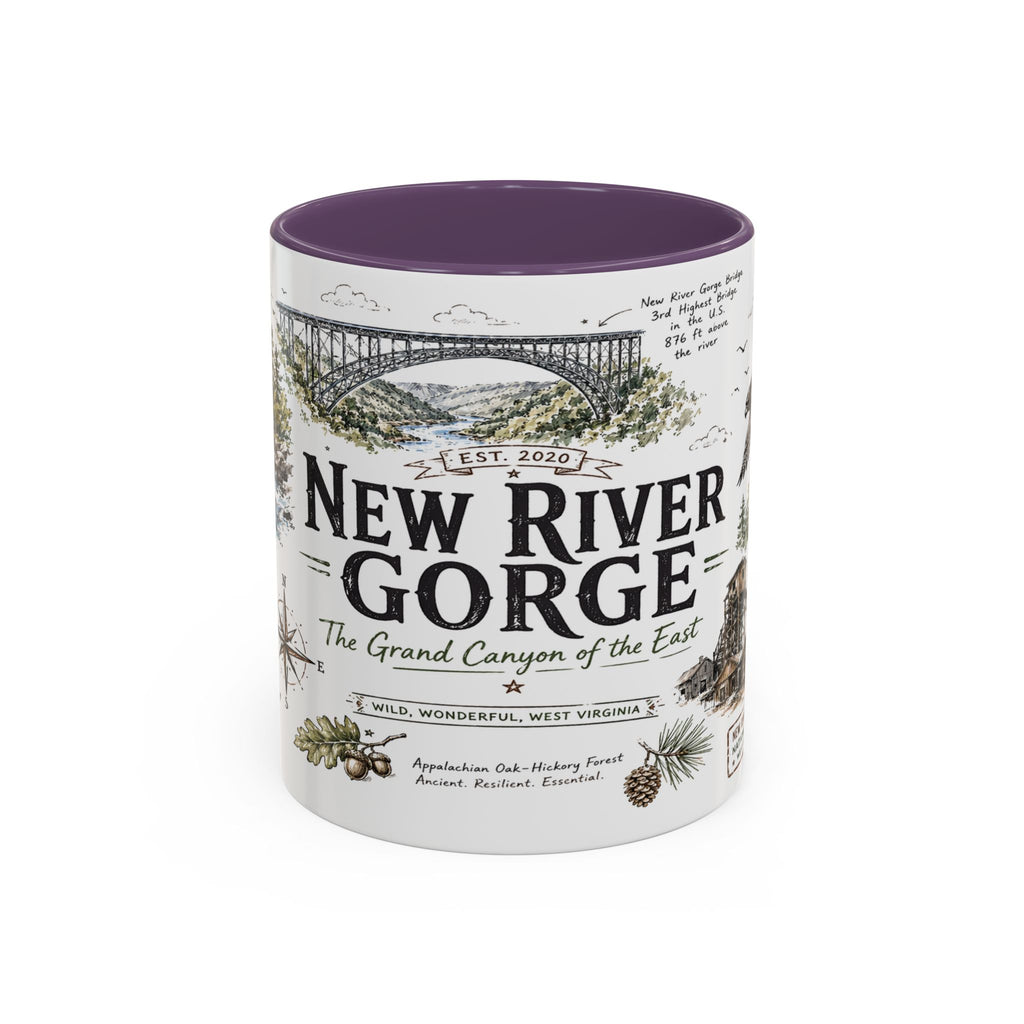 New River Gorge National Park Coffee Mug | West Virginia River Canyon Climbing Gift | Accent Color Ceramic 11oz 15oz
