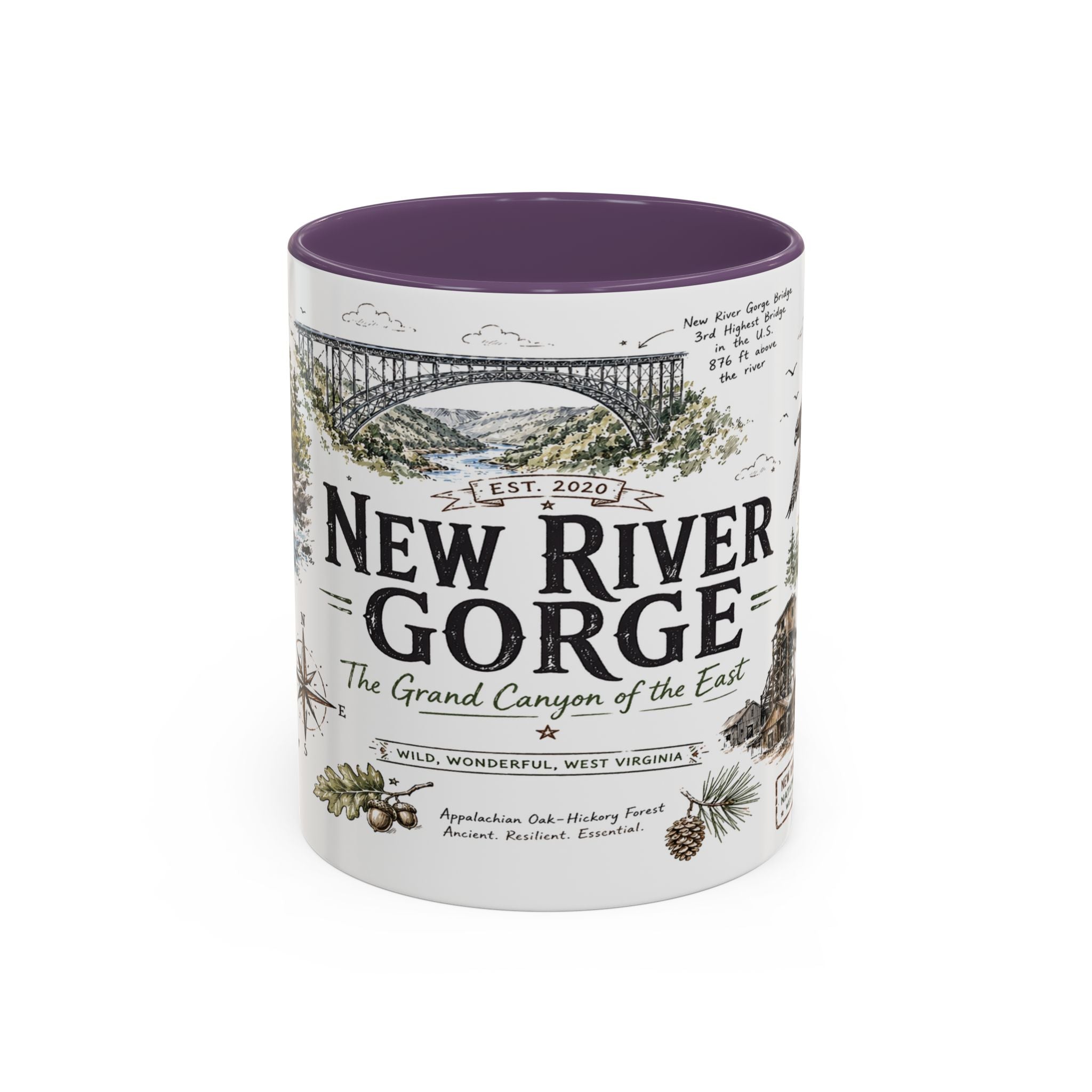 New River Gorge National Park Coffee Mug | West Virginia River Canyon Climbing Gift | Accent Color Ceramic 11oz 15oz