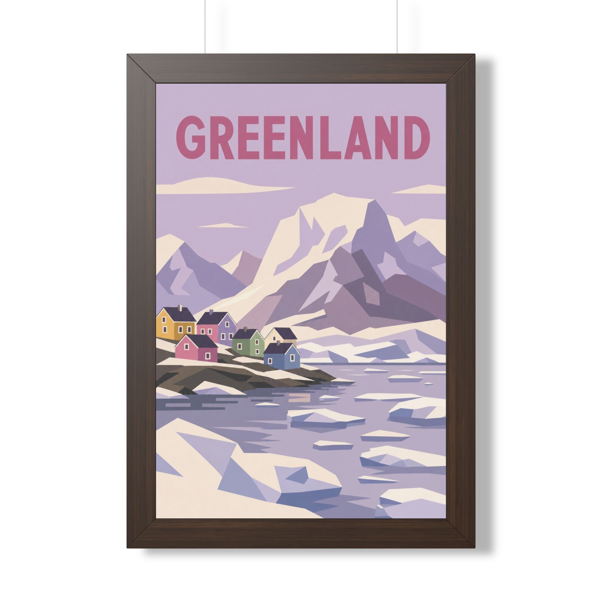 Greenland Village Greenland Framed Poster | Vintage Travel Wall Art | Black Walnut White Frame | 16x24 20x30