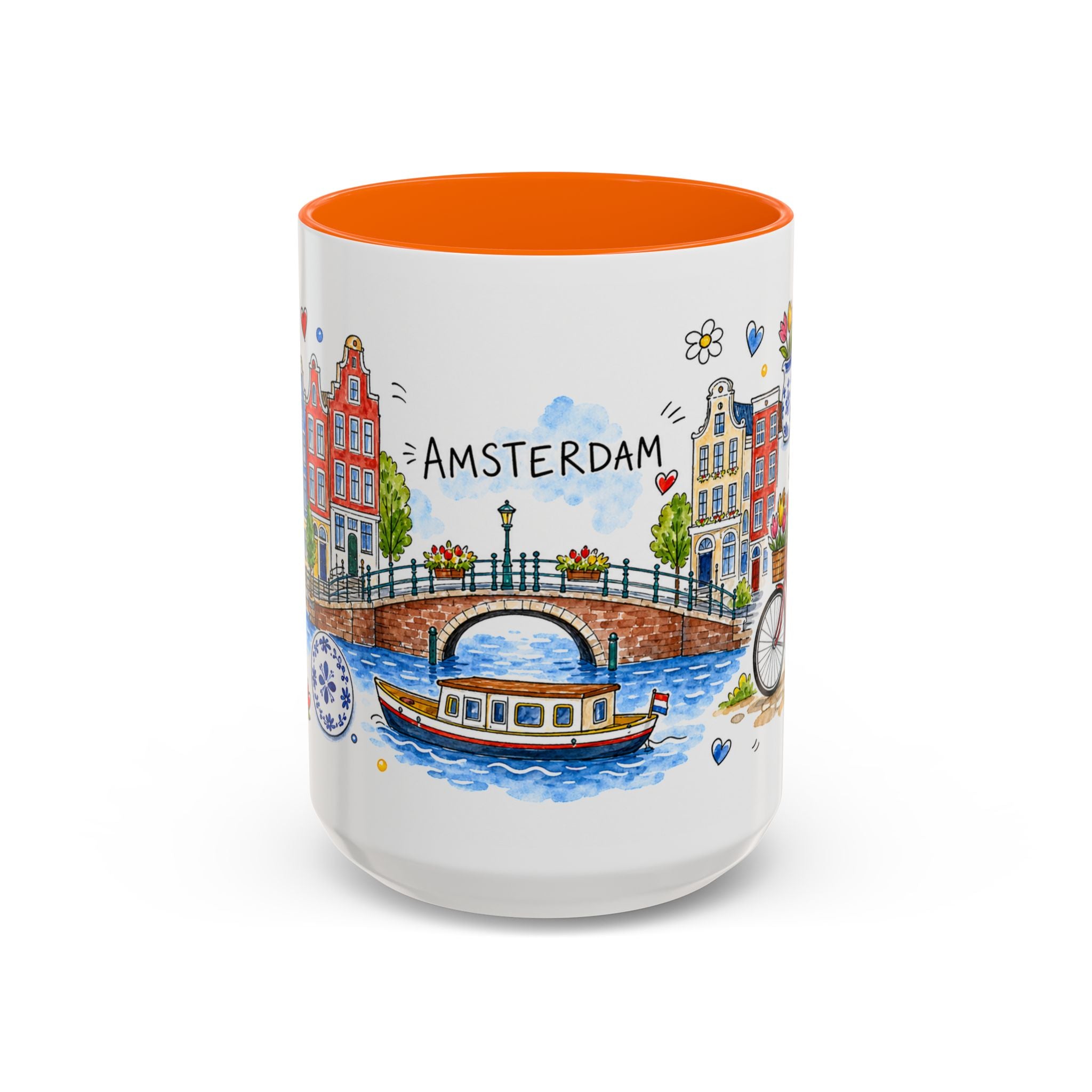 Amsterdam Travel Mug | European City Souvenir Accent Coffee Mug | 11oz 15oz Ceramic Cup