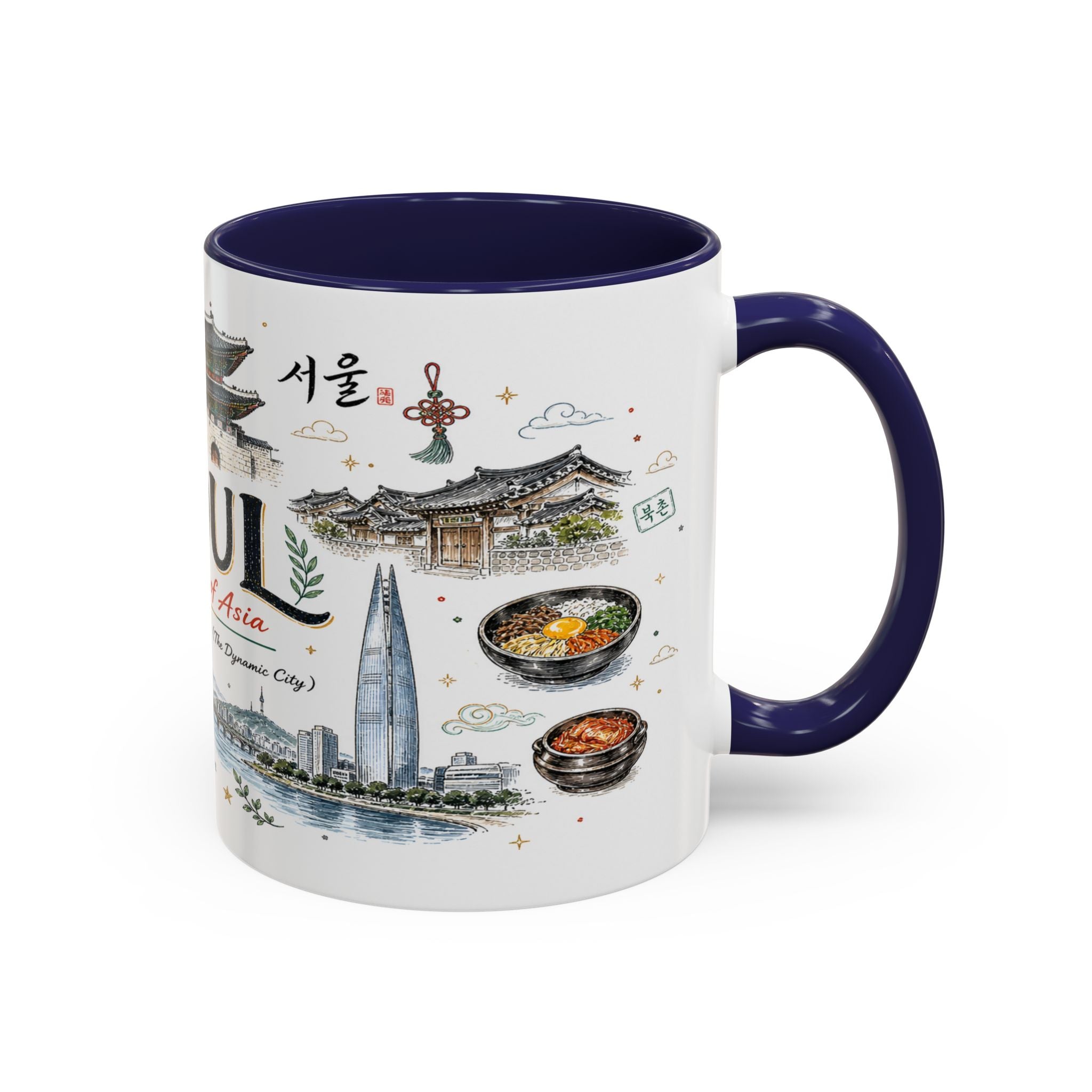 Seoul Coffee Mug | Korea Souvenir Travel Gift | Accent Color Ceramic 11oz 15oz