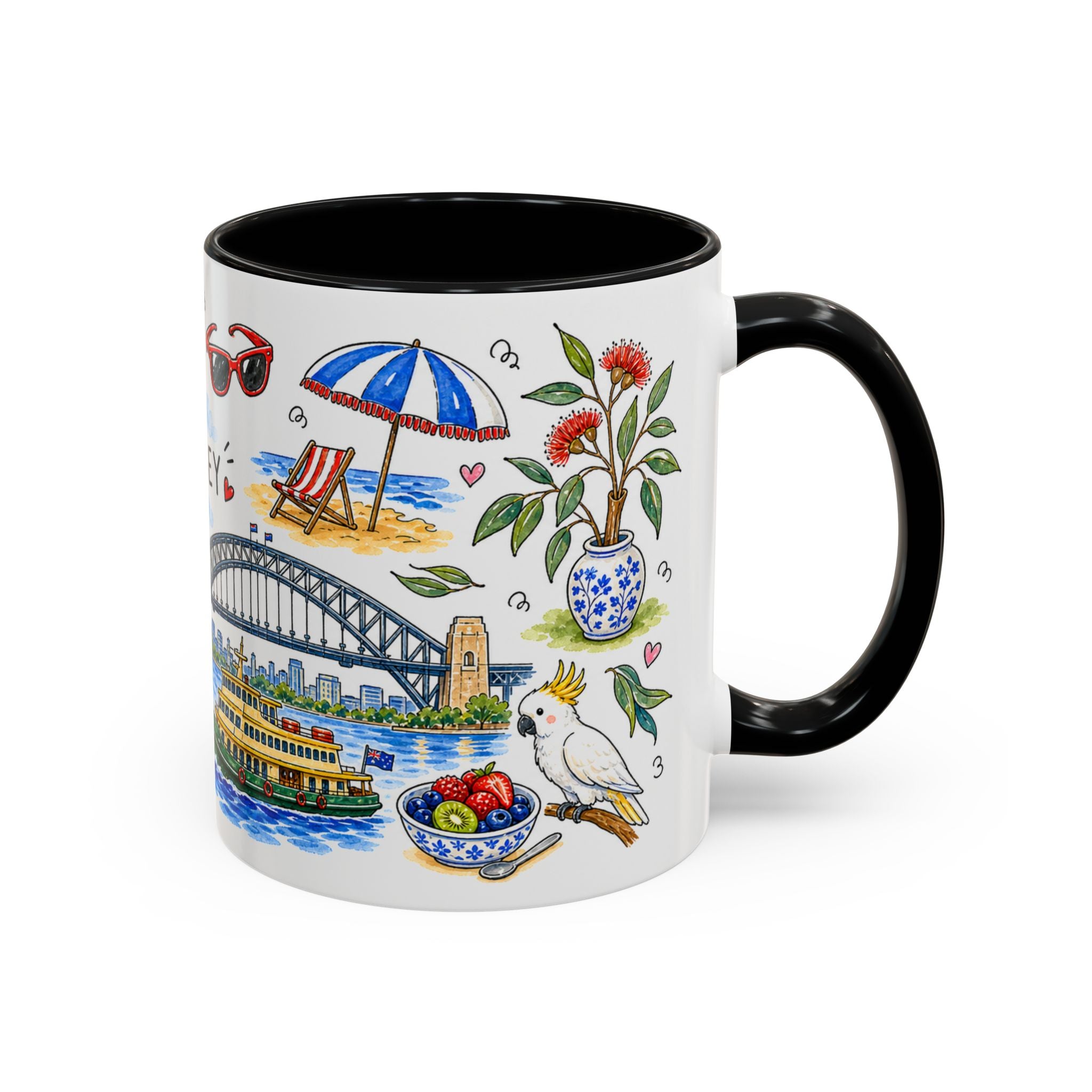 Sydney Illustrated Travel Mug | City Souvenir Accent Coffee Mug | 11oz 15oz Ceramic Cup