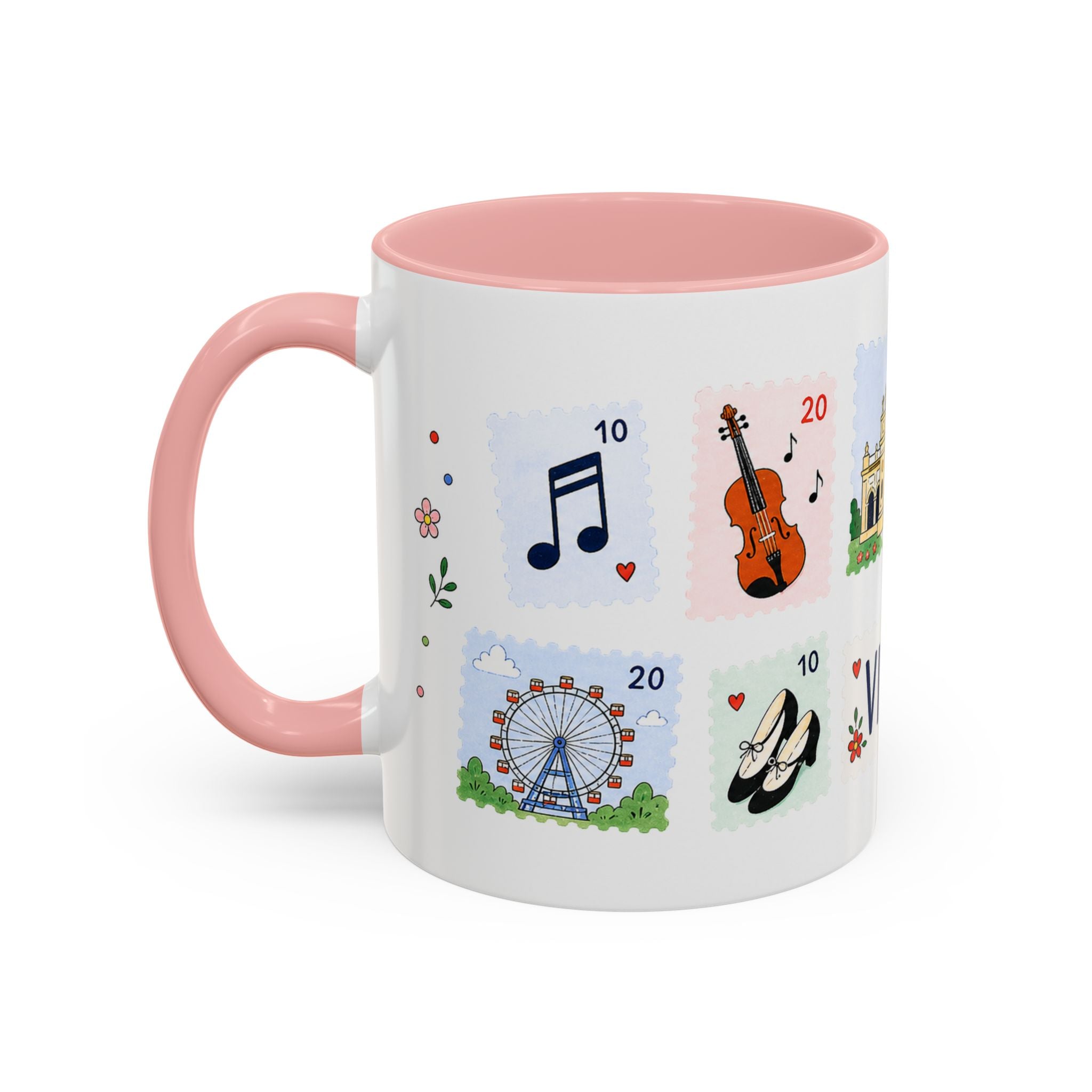 Vienna Coffee Mug | Postage Stamp Collage Mug | Travel Souvenir Accent Cup 11oz 15oz