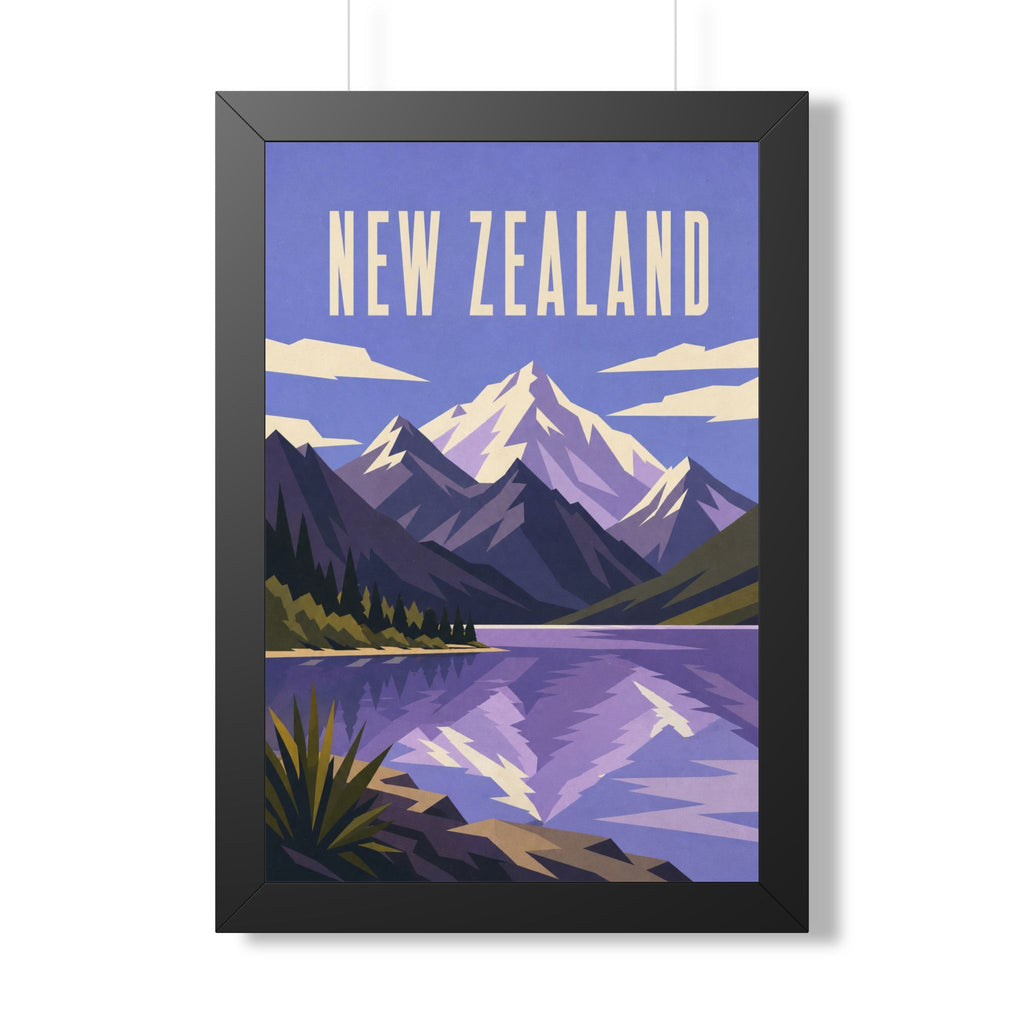 New Zealand Alps New Zealand Framed Poster | Vintage Travel Wall Art | Black Walnut White Frame | 16x24 20x30