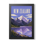New Zealand Alps New Zealand Framed Poster | Vintage Travel Wall Art | Black Walnut White Frame | 16x24 20x30