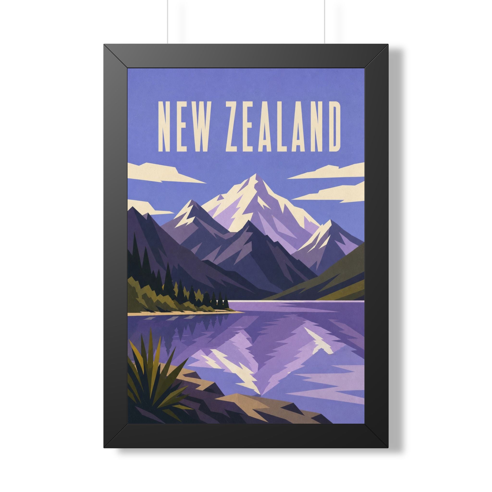 New Zealand Alps New Zealand Framed Poster | Vintage Travel Wall Art | Black Walnut White Frame | 16x24 20x30