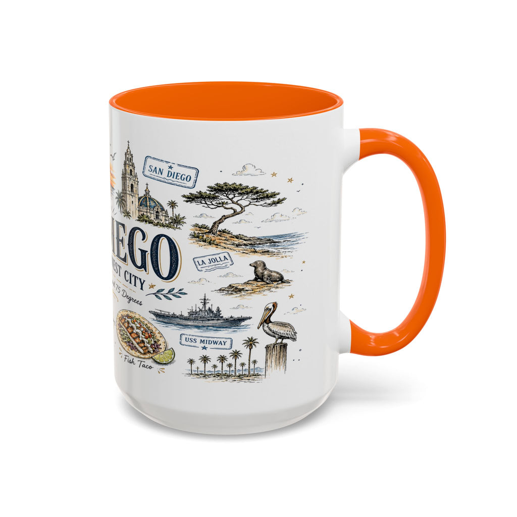 San Diego Coffee Mug | California Souvenir City Gift | Accent Color Ceramic 11oz 15oz