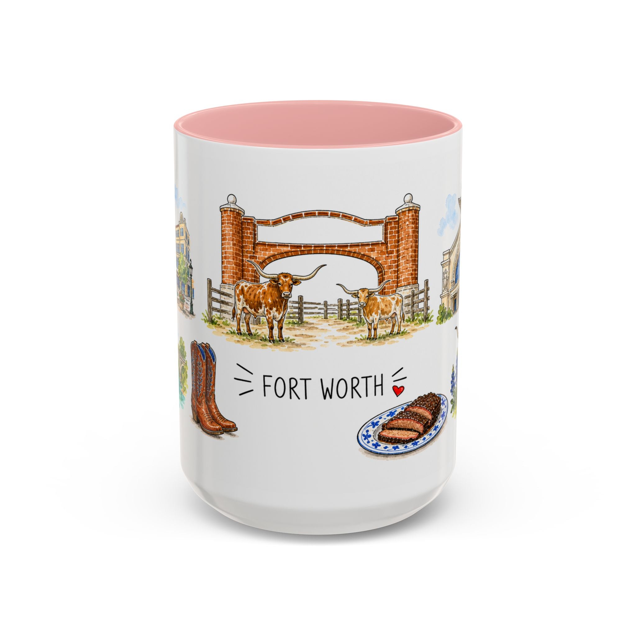 Fort Worth Illustrated Travel Mug | City Souvenir Accent Coffee Mug | 11oz 15oz Ceramic Cup