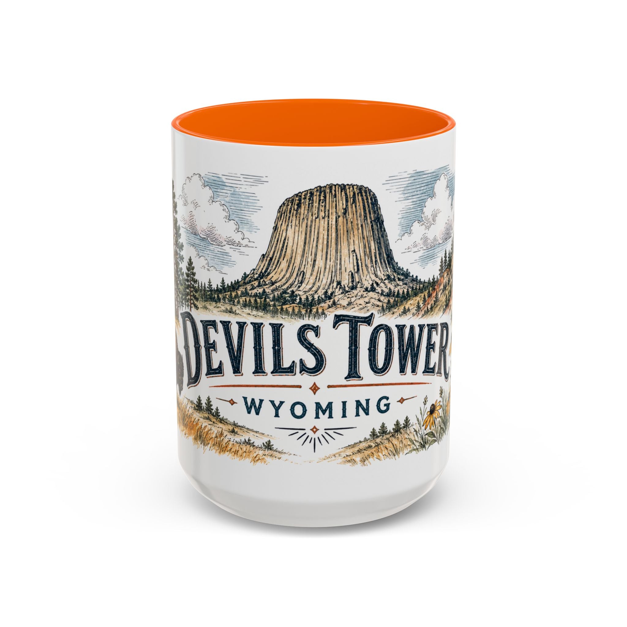 Devils Tower Mug, Wyoming Travel Souvenir, Bucket List Gift, Accent Ceramic Coffee Mug 11oz 15oz