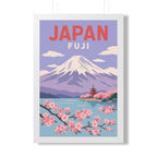 Mount Fuji Japan Framed Poster | Vintage Travel Wall Art | Black Walnut White Frame | 16x24 20x30